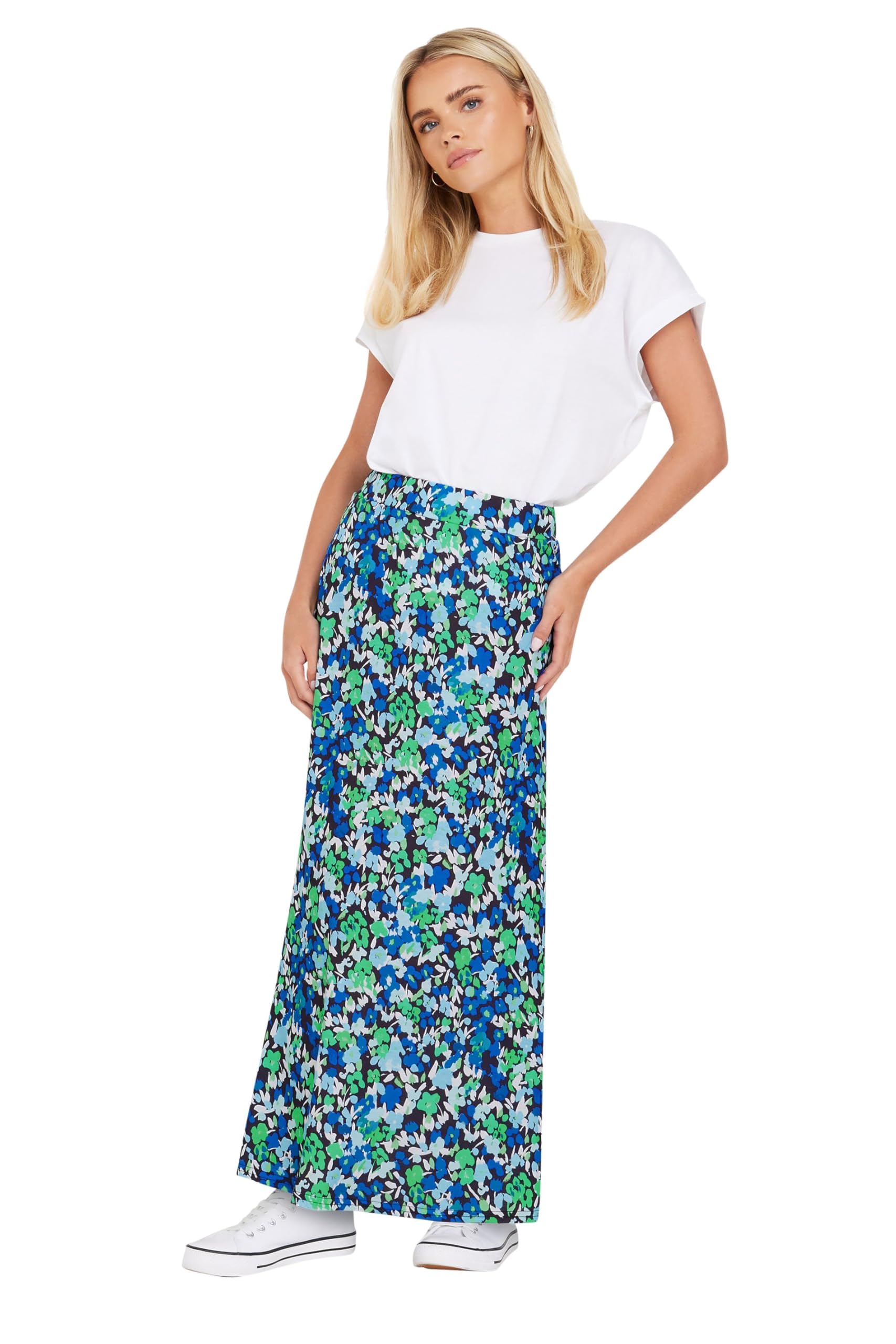 M&Co Women's Blue Petites Petite Ditsy Floral Print Maxi Skirt Size 14