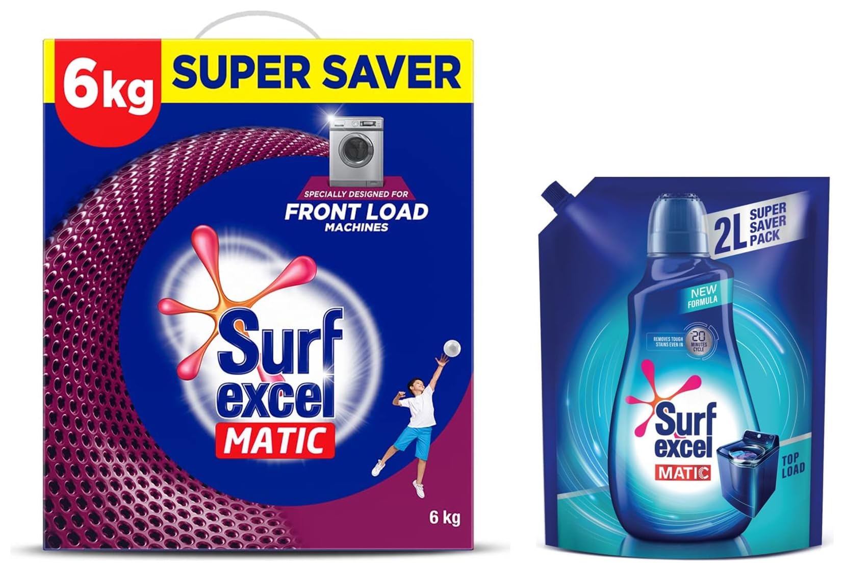 Matic Front Load Detergent Washing Powder 6 Kg & Matic Top Load Liquid Detergent 2 L Refill,- Super Saver Offer Pack
