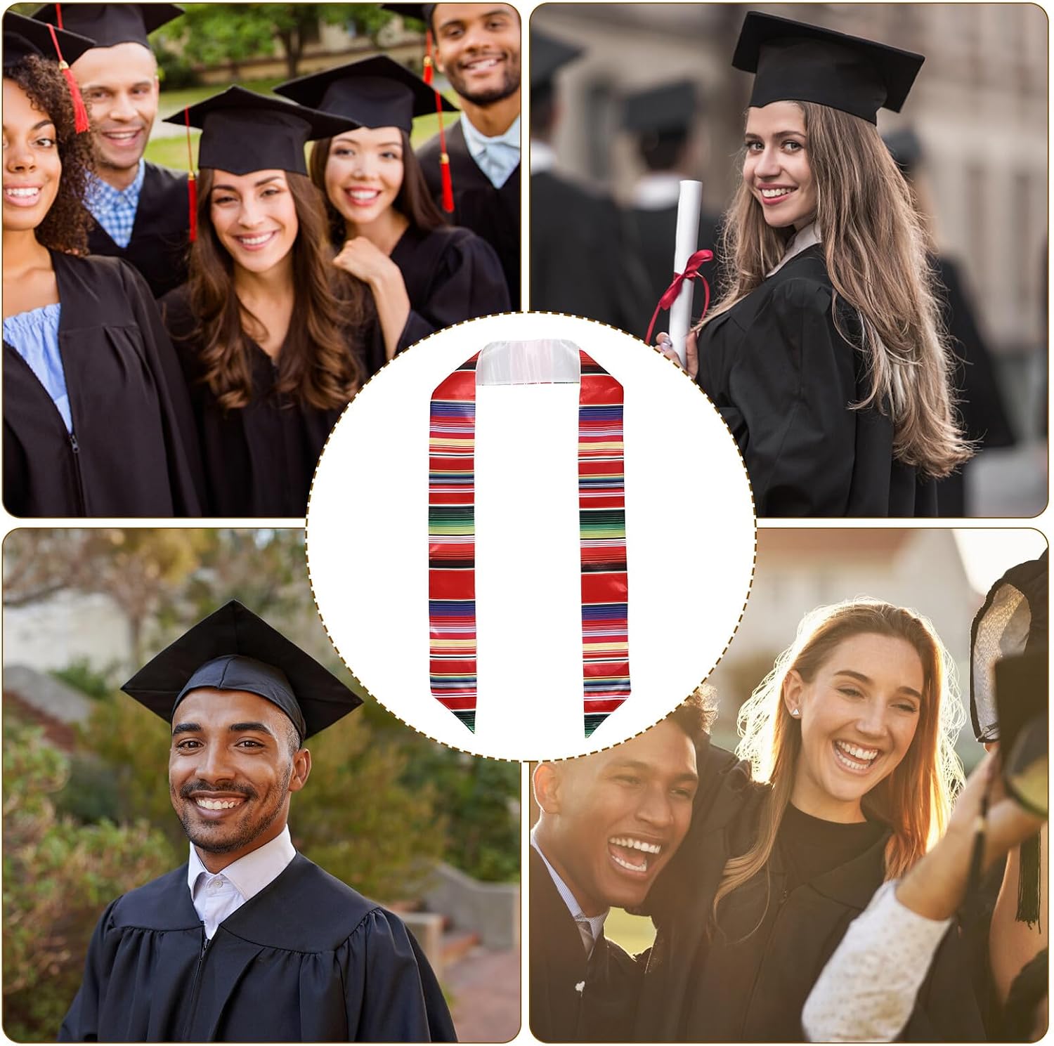 Colorful Striped Graduation Sash Double-layer Mexican Commendation Stole Student Party Accessory for High School Ceremony