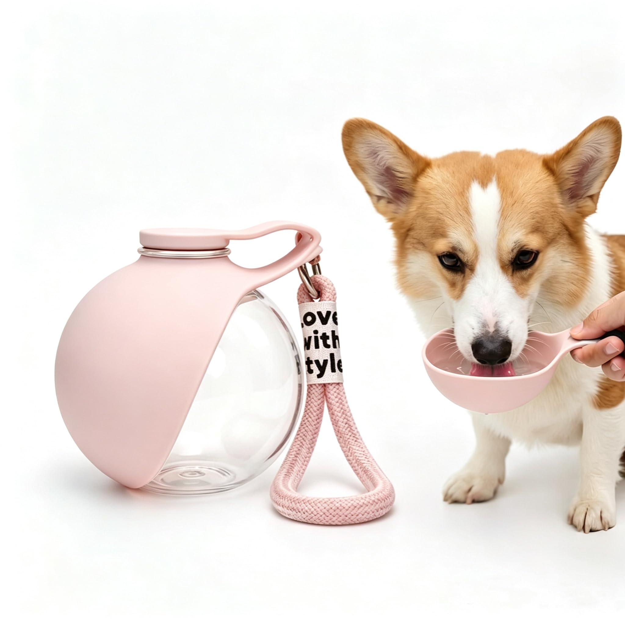 SINJAETRQ Pink 2-in-1 Portable Dog Water Bottle with Bowl, 285ml Leak Proof Dog Travel Water Bottle, BPA-Free Foldable Pet Dispenser for Walking Hiking & Outdoor