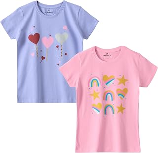 PEGAN Girls Pack of 2 T-Shirt | Soft Cotton Half Sleeve Round Neck Top for Kids | Comfortable for School, Home & Playtime... Price In India
