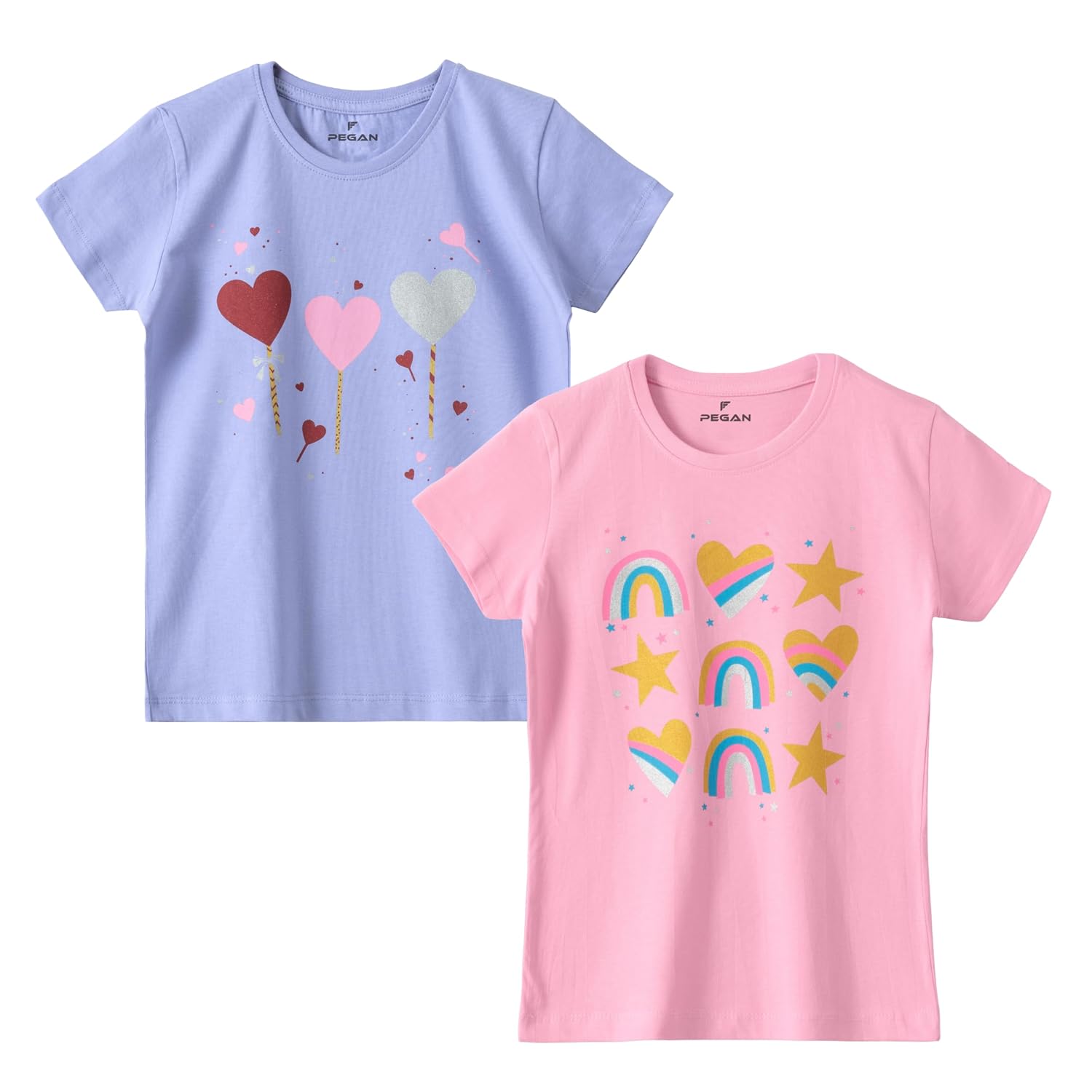 PEGAN Girls Pack of 2 T-Shirt | Soft Cotton Half Sleeve Round Neck Top for Kids | Comfortable for School, Home & Playtime... - Review, Price and Buying Guide