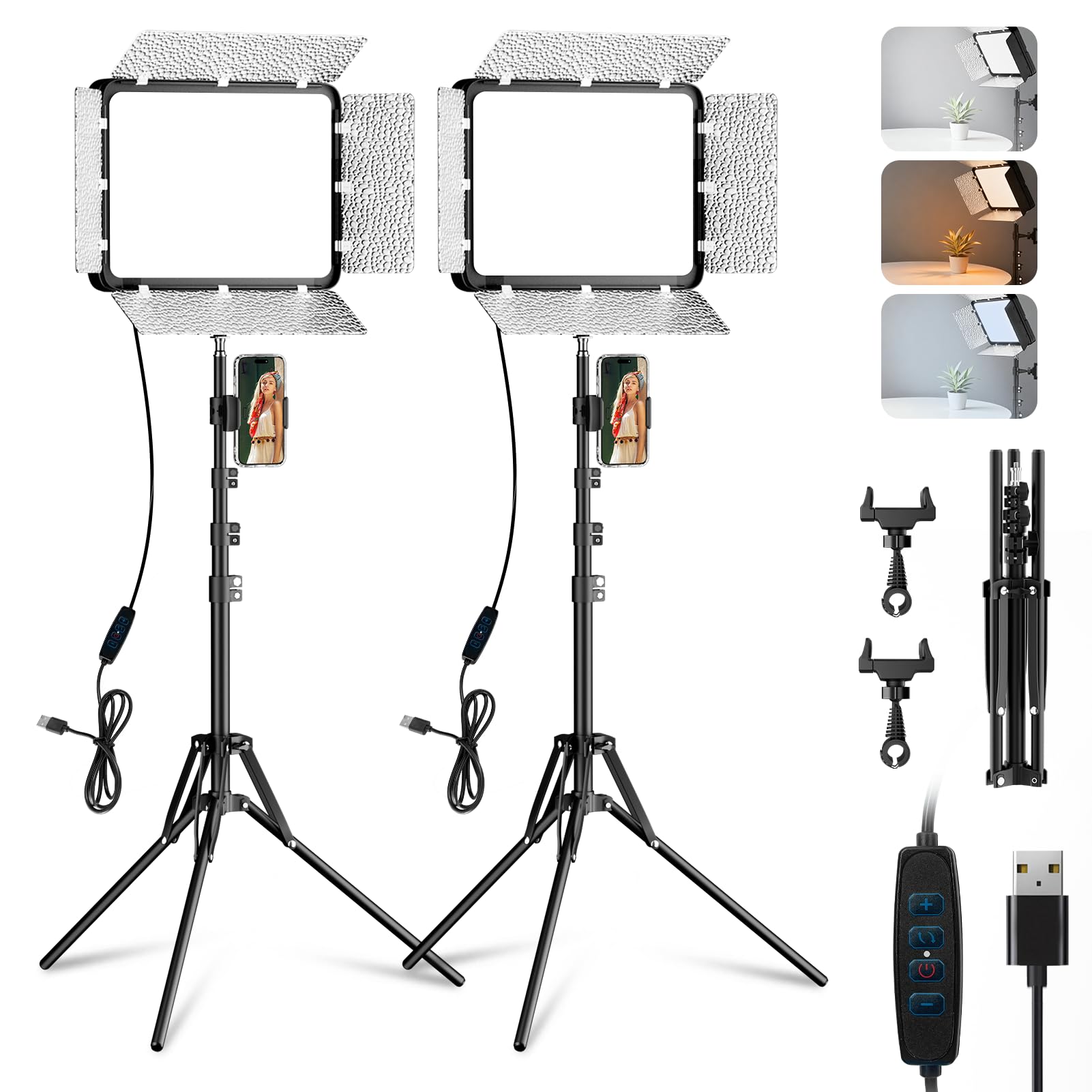 25*20cm Lumiere Photo avec Pare-Soleil Magnétique, EMART 2Pack Panneau LED | d'Éclairage Vidéo 15 W Intensité Réglable(2800K-7000K) Lampe Vidéo pour Streaming en Direct, Youtube et Vlog