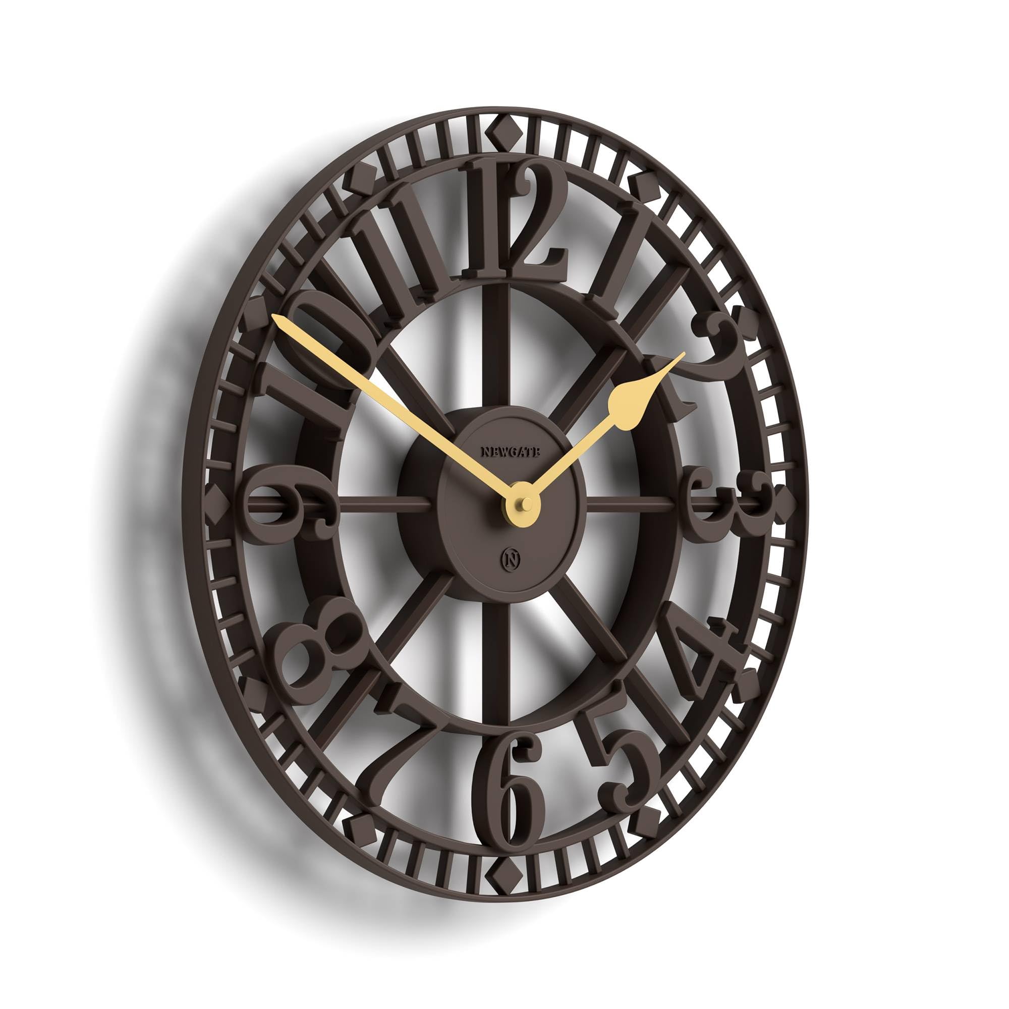 NEWGATE® Warehouse Wanduhr | Skelettuhr | 40cm | Mokkabraun mit messinghänden | Zeitgenössischer Vintage-Stil für küche, Wohnzimmer oder büro
