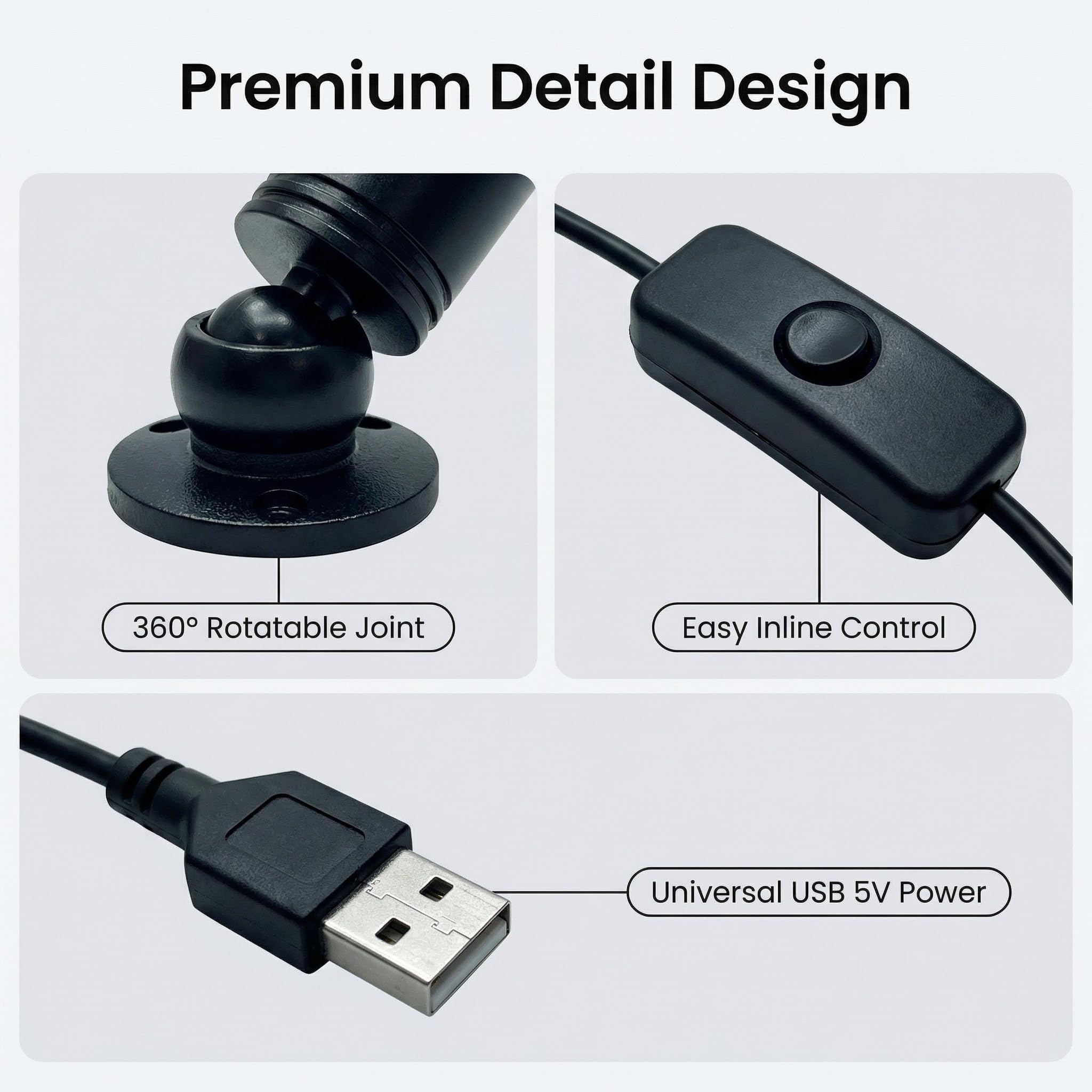 Mini Focos LED USB Regulables - 5V y Alta Iluminación con Cable de 2 Metros - Luz Blanca 6000K para Vitrinas, Gabinetes de Joyería, Porche y Decoración Interior - Diseño Moderno y Fácil Instalación