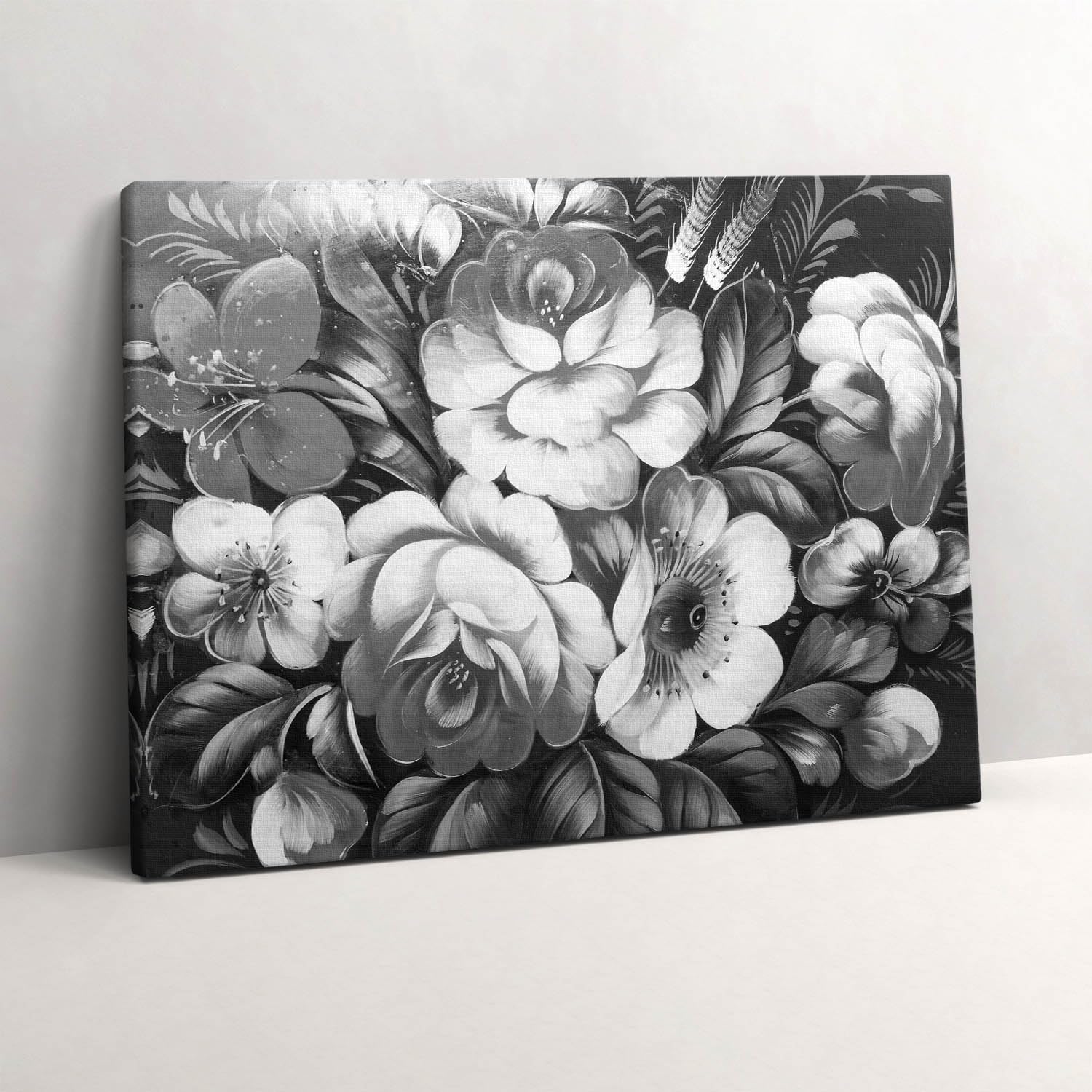 Fleurs noires et blanches grand tableaux 80x60cm Wallfluent décoration murale - 6