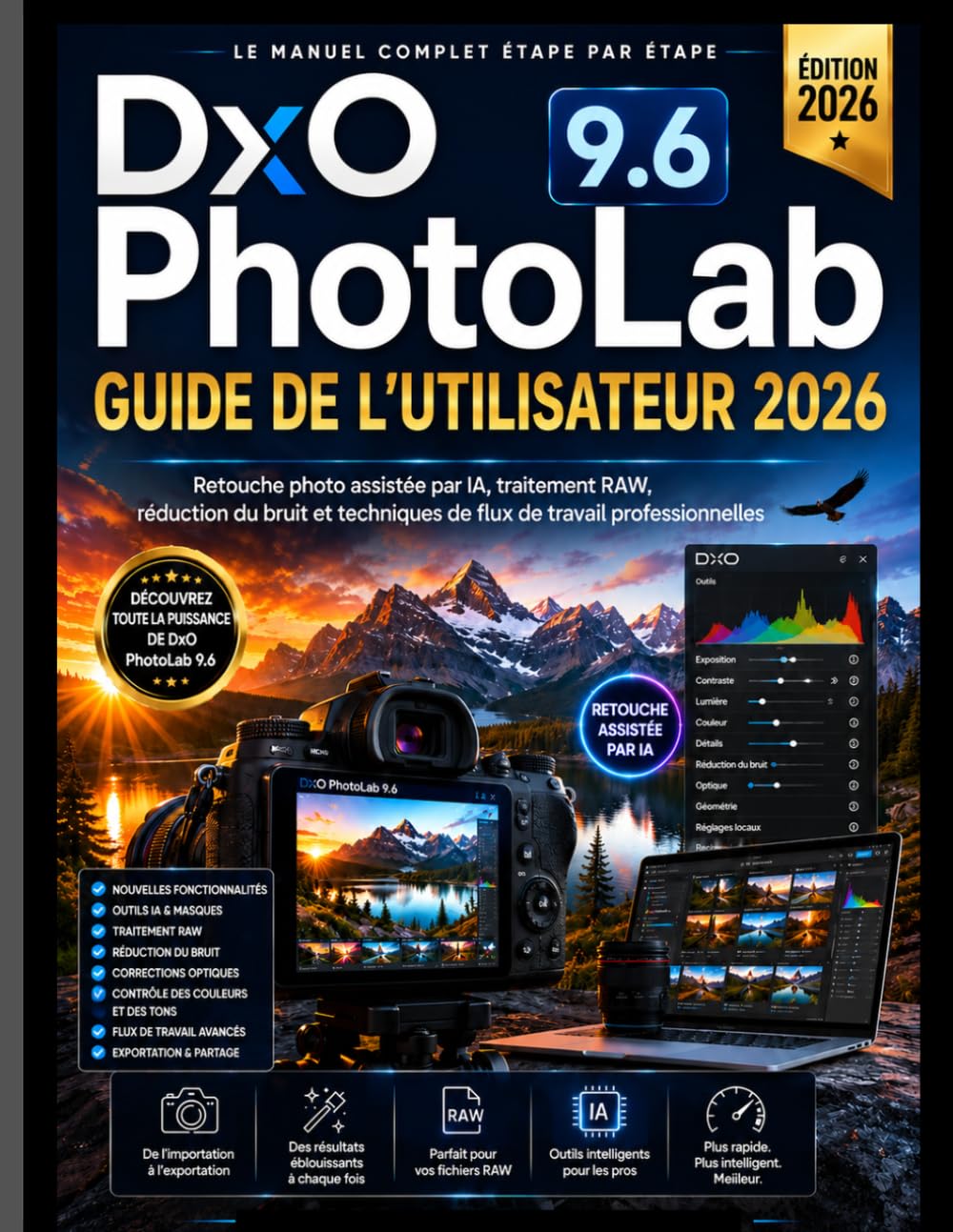 DxO PhotoLab 9.6 GUIDE DE L'UTILISATEUR 2026: Maîtrisez la retouche photo assistée par l'IA, le traitement RAW, la réduction du bruit et les techniques de flux de travail professionnelles.