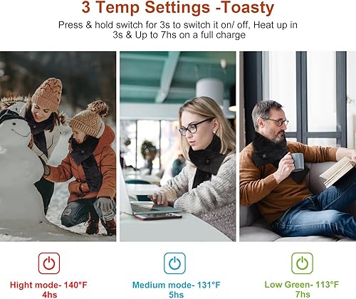 Miniatura 2 de Almohadilla térmica para el cuello recargable, almohadilla térmica para aliviar el dolor de cuello y la rigidez, calentador de cuello con batería de