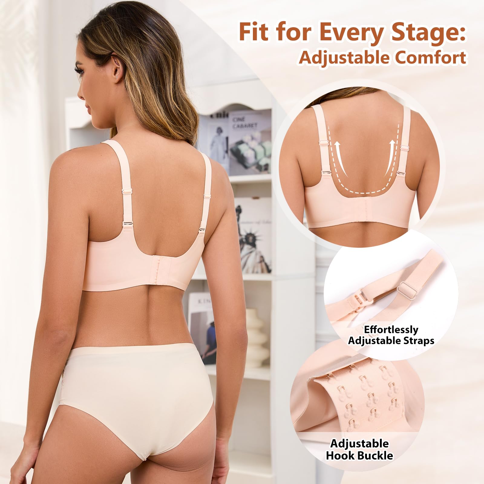 CMTOP Reggiseno Allattamento Donna Senza Ferretto e Senza Cuciture, Scollo a V Morbido con Imbottito Reggiseni Allattamento, Premaman maternità Gravidanza Bralette con Estensioni Extra