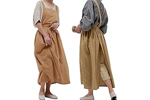 Pleated Cotton Long Apron X Back Pinafore Apron