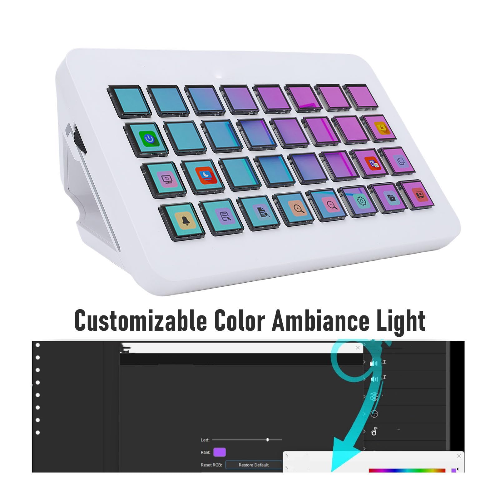 Cuifati Macro Pad, Streaming Deck Stream Controller Teclado de Caja de Resonancia, Teclas Programables Teclado USB con 32 Teclas LCD, Operación con un Toque para Mezclador de Audio (WHITE)