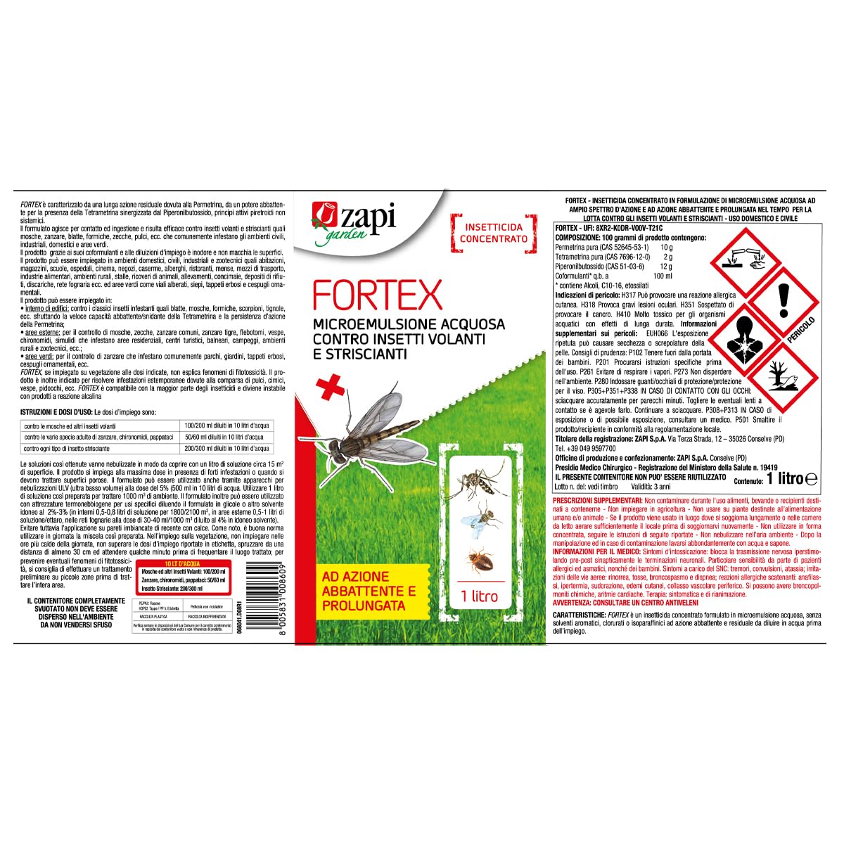 Zapi Garden | Insetticida Concentrato Fortex, Ampio Spettro e Azione Prolungata, Ideale anche Sulla Vegetazione, 1lt