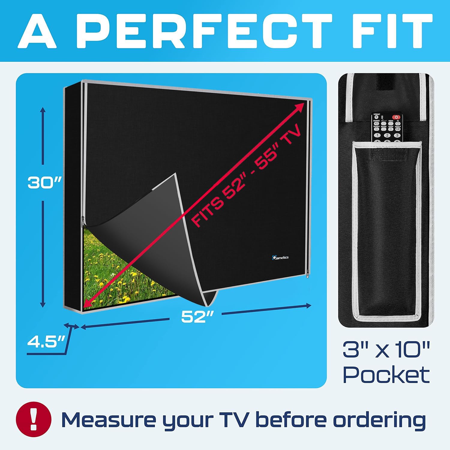 TV Abdeckung Outdoor 55 Zoll – Wetterfest Wasserdicht Staubdicht – Schutzhülle für Fernseher auf Terrasse, Balkon, Garten – UV-beständig – Robustes Oxford 600D