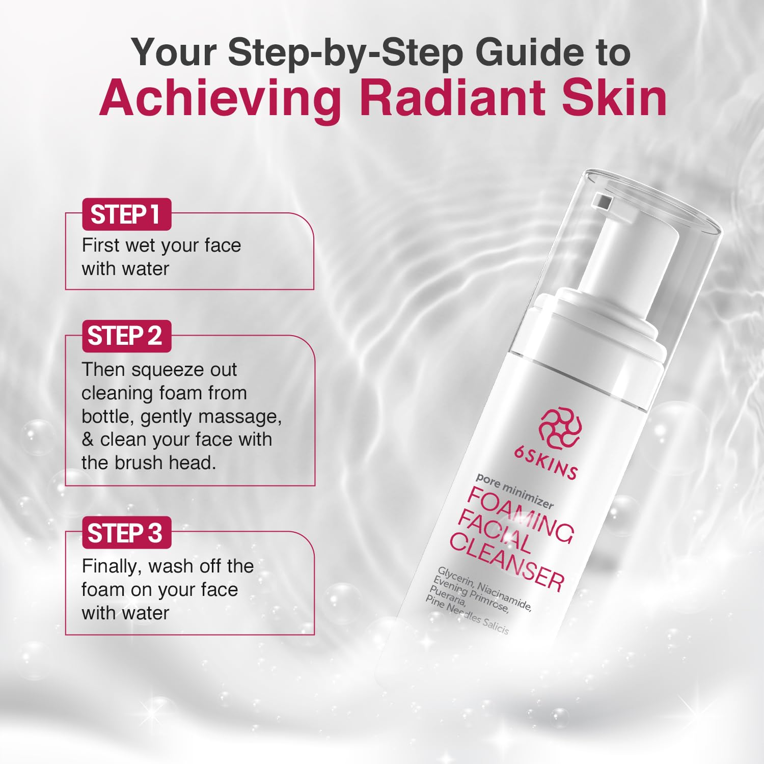 Limpiador facial espumoso minimizador de poros | Lavado facial hidratante suave con niacinamida, Evening Pimrose 150 ml