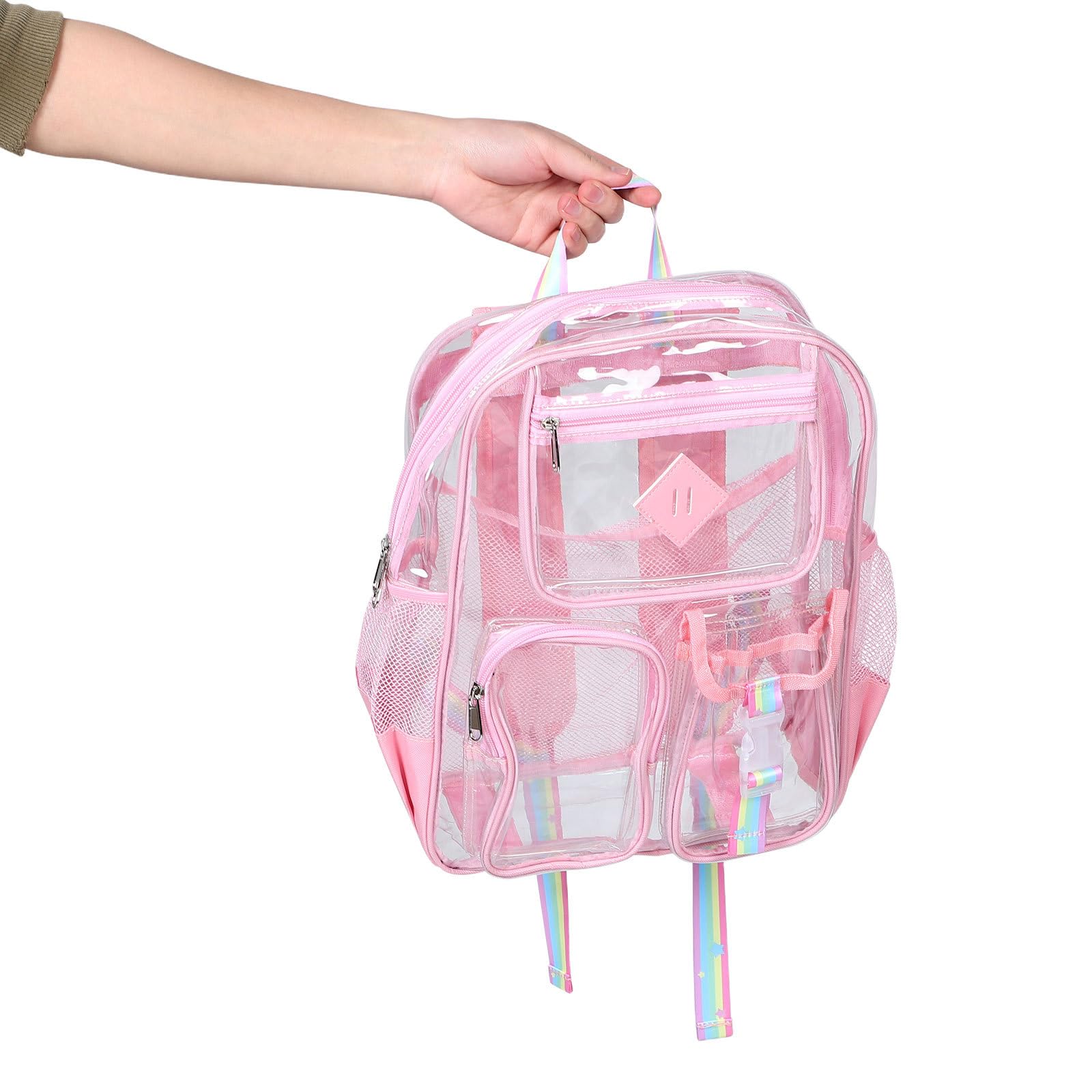 Zaino Trasparente Piccolo in Pvc Resistente con Spallacci Imbottiti, Borsa da Stadio e Festival per Eventi Sportivi, Lavoro e Attività All’aperto