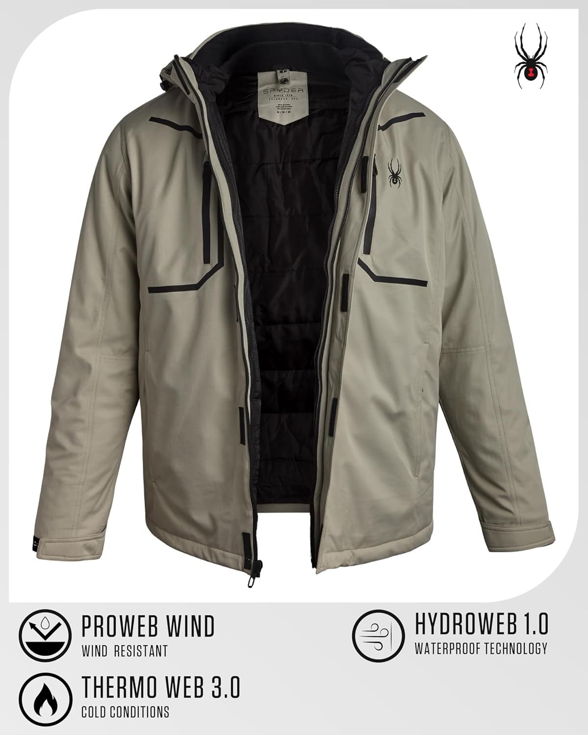 Spyder Mens Ski Jacket - 3-in-1 System Snow Waterproof Winter Jackets for Men - Mens Snowboard Jacket with Detachable Hood