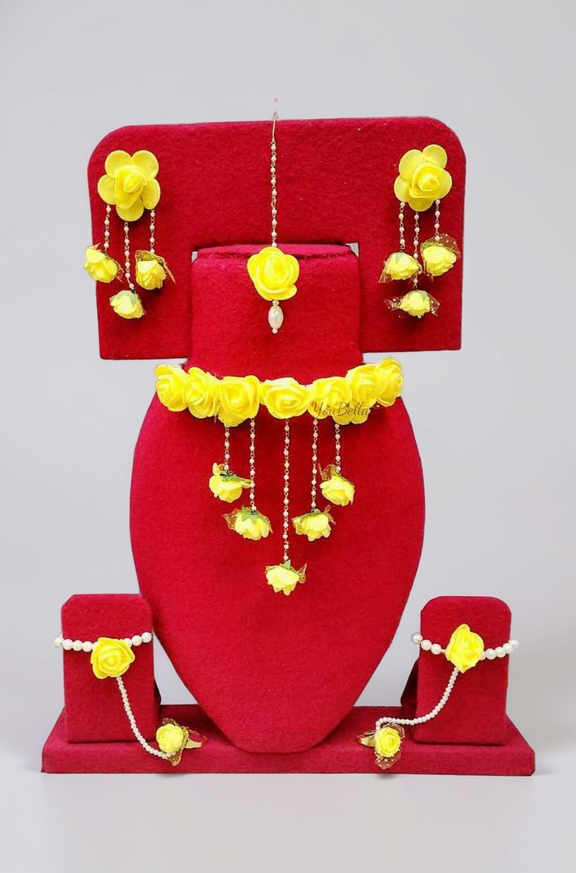 YouBella Jewellery Set for women Floret Gota Patti Necklace, Earrings, Bracelet & Maang Tika For Women & Girls (Mehandi/Haldi)