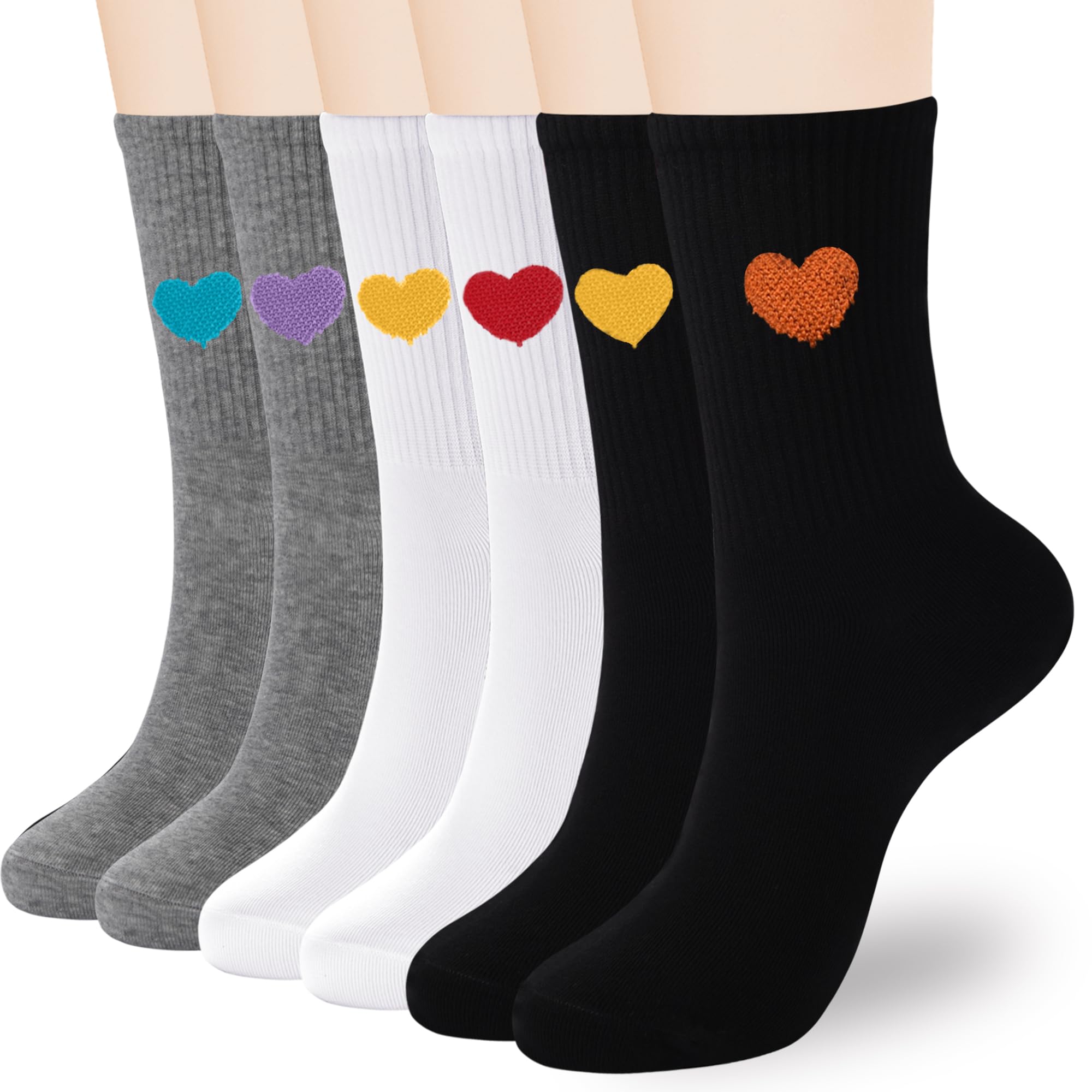 inhees Womens Cotton Crew Calf Socks - Ankle Boot,Novelty Cute Heart 6Pairs