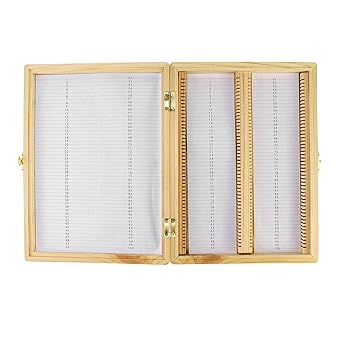 QWORK Microscope Slide Box, 100 Place Wooden Slide Security Storage Box for Holding Microscope Slides Securely