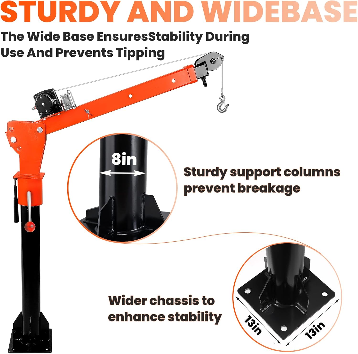 Truck Bed Crane Hoist 1600LBS, Includes 3500LBS 12V Electric Winch w/Dual Control, 3-Stage Telescoping Boom, 360° Swivel Base, Alloy Steel, for Engine Removal & Loading(3500LBS)