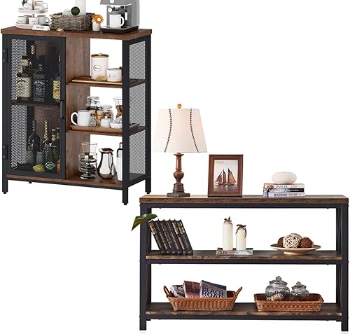 BON AUGURE Gabinete industrial de barra de café para el hogar, mesa consola rústica detrás del sofá, juego de muebles de madera y metal para sala de disponible en Yaxa Colombia