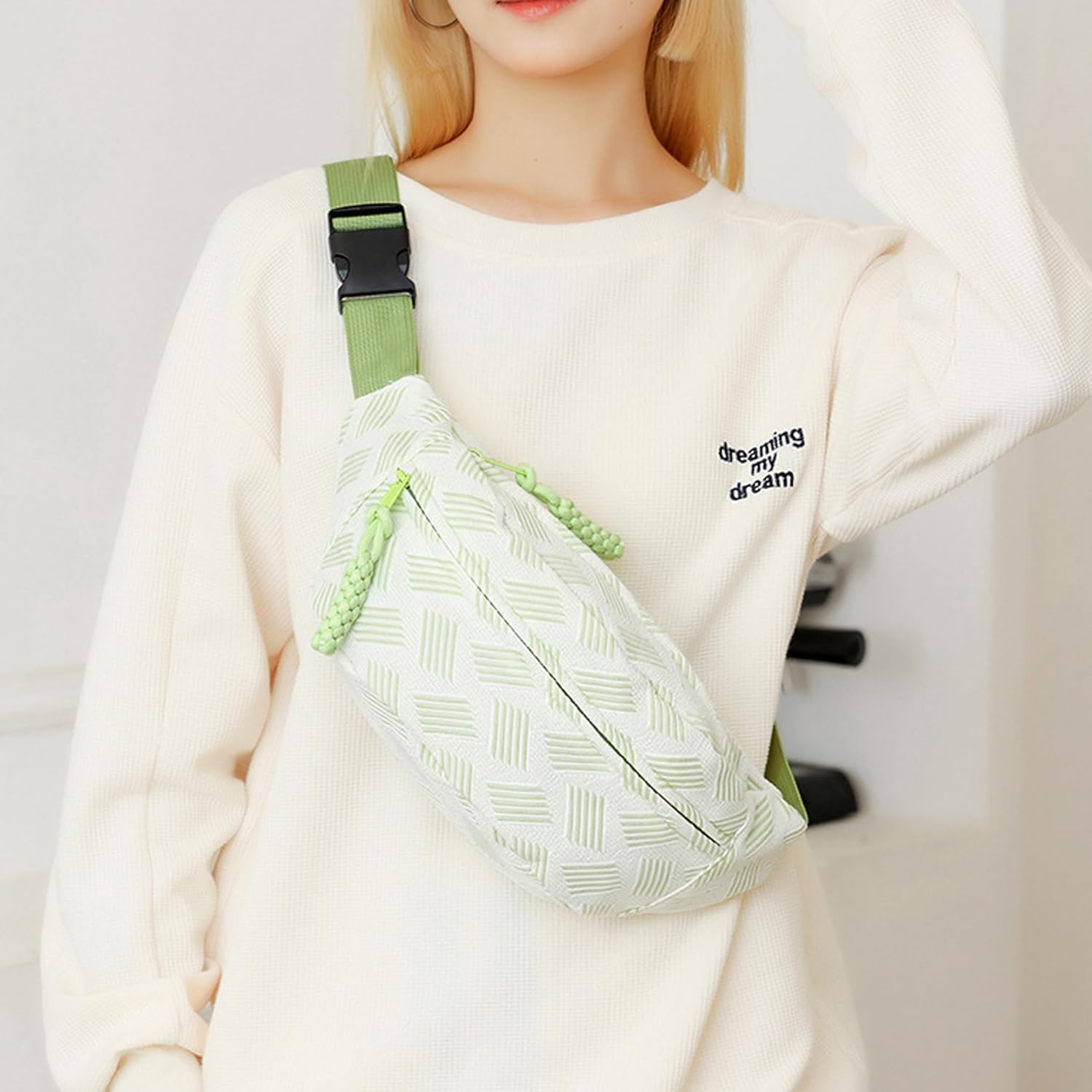 eYLun Women Crossbody Bag Fanny Pack Casual Fashion Waist Bag Chest Bag Adjustable Waist Pack for Travel Walking Running Hiking Cycling Green - Image 2