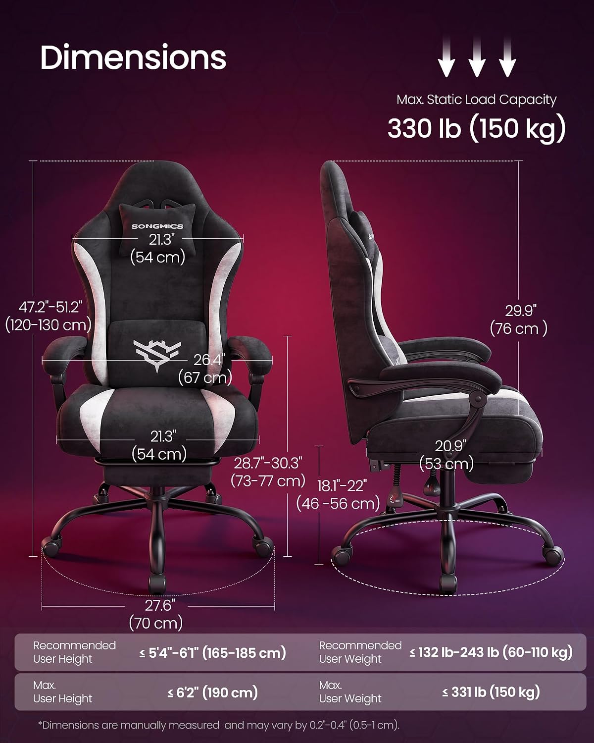 SONGMICS Gaming Chair, Ergonomic Computer Desk Chair with Footrest 3 71CtkFZaBZL. AC SL1500