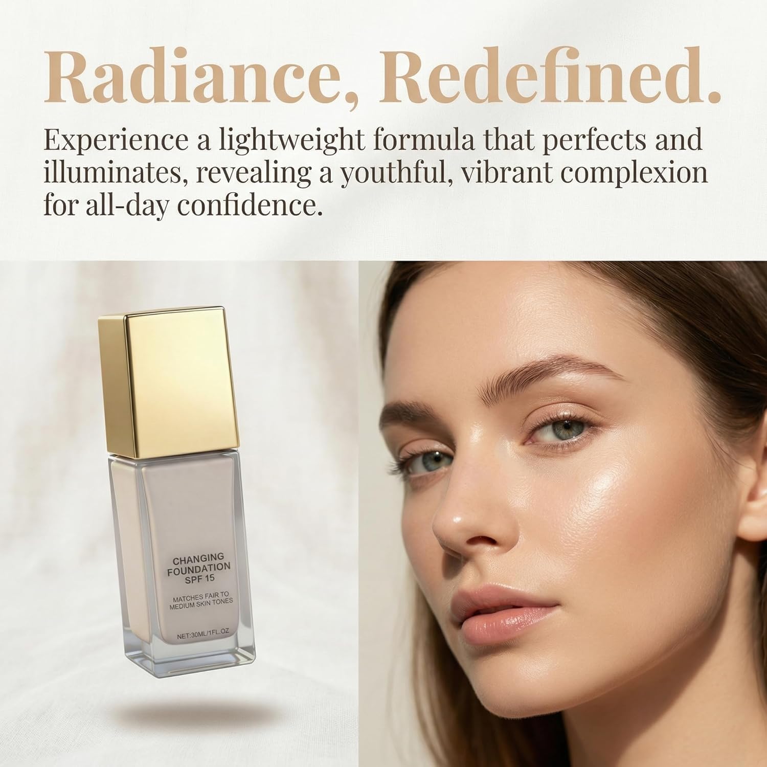 Color Changing Foundation for Mature Skin, 2026 New 2-In-1 Hydrating Lightweight Liquid Foundations - Natural Glace for All Skin Tones