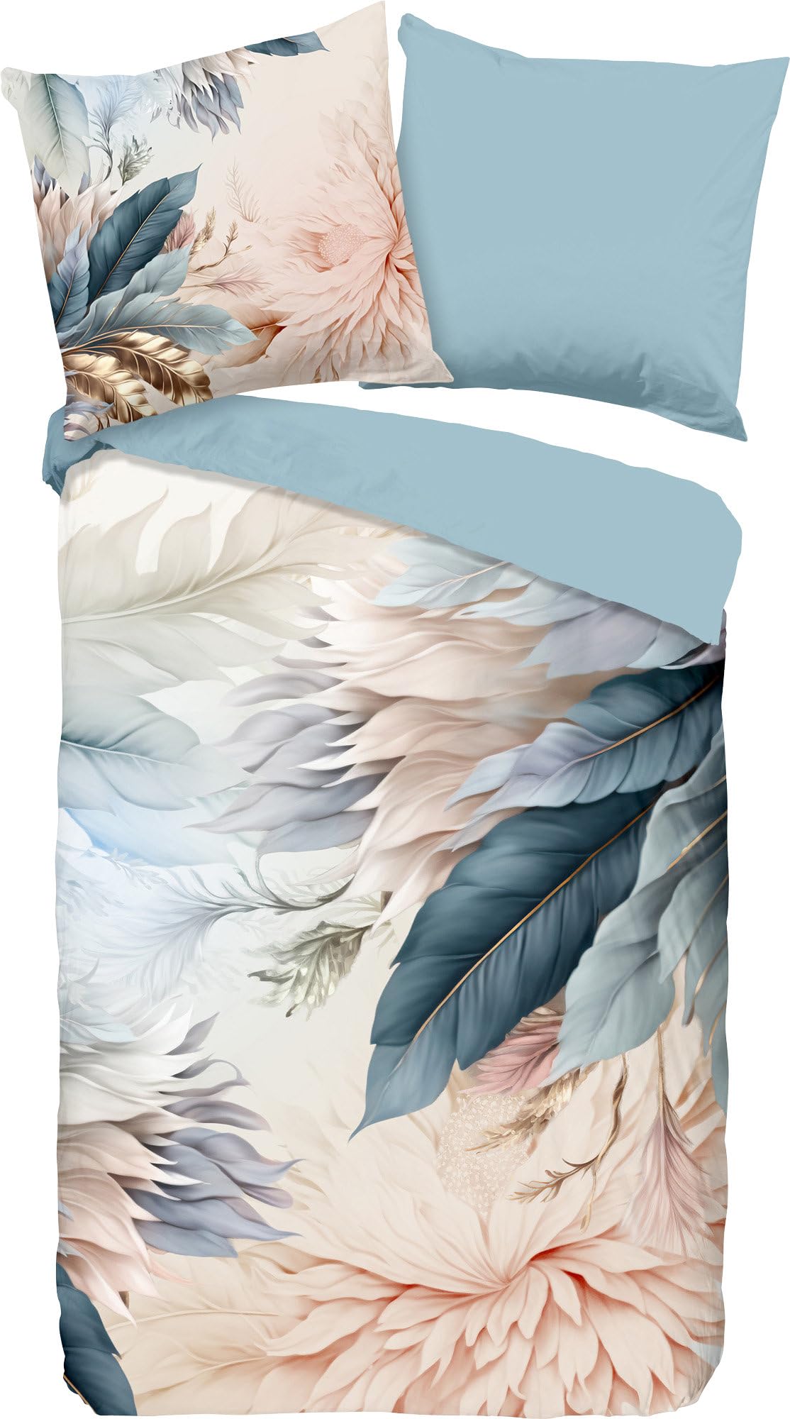 Good Morning Diore Reversible Bed Linen Renforcé Natural Blue Size 1x 135 x 200 cm + 1x 80 x 80 cm