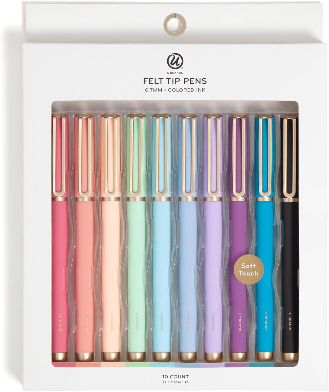 U Brands 10-Count Catalina Felt Tip Flair Pens, Medium 0.7mm Point, Assorted Bright Colored Ink Colors, Fine Point Felt Tip Markers, Soft Touch Flair-Style Pens for Writing and Drawing - Image 5