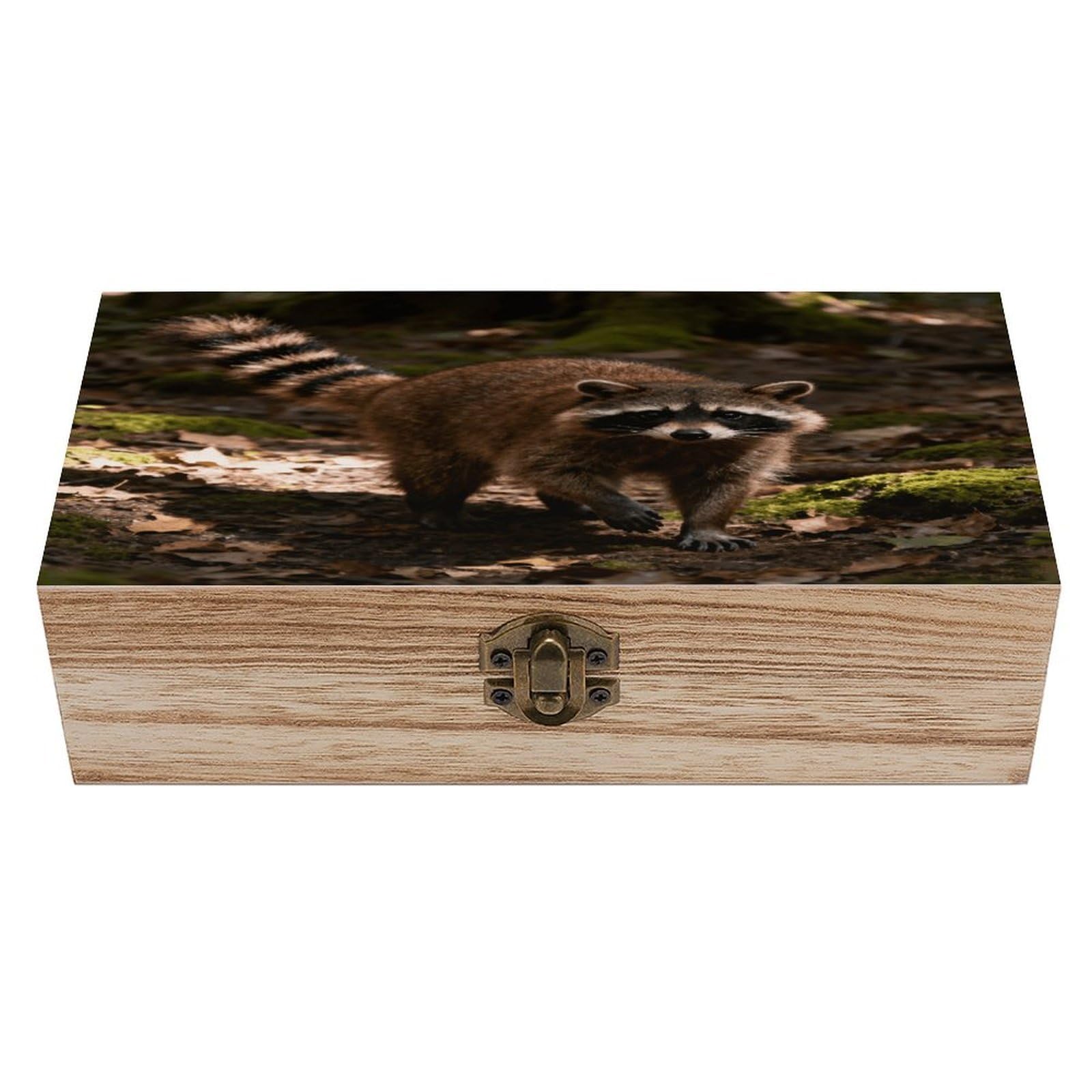 VstaDank Raccoon Wooden Storage Box with Hinged Lid Natural Wooden Box Beautifully Keepsake Boxes Vintage Wood Boxes Jewelry Organizer Trinket Storage Chest Unique Gift