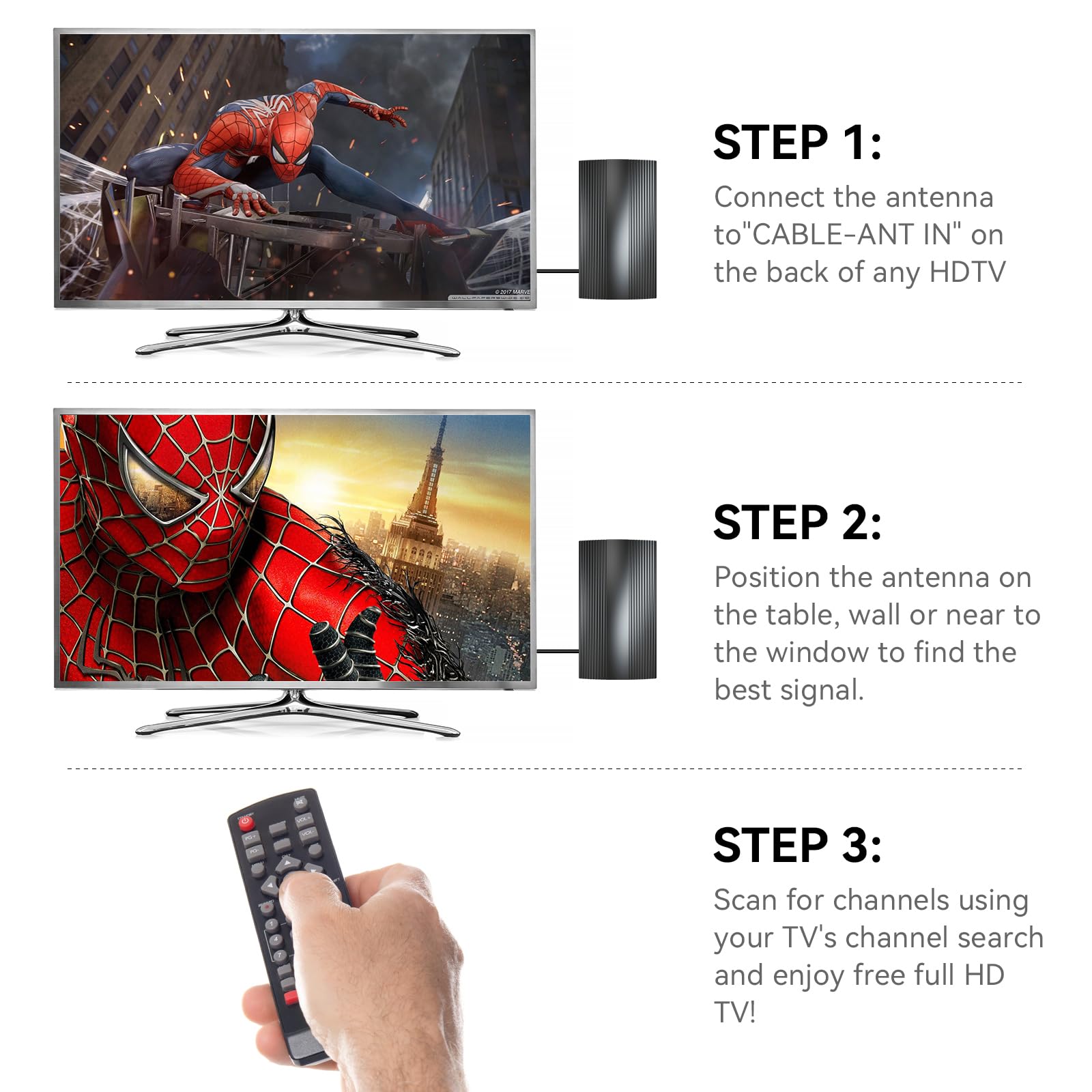 2026 Antenna TV Interna Amplificata Potente, 600KM+ Antenna Da Interno Ricezione A 360° Di Canali Locali, Compatibile Con Tutti Gli Smart/Vecchi TVs E Supporto 8k 4k 1080p - Cavo Coassiale 10m