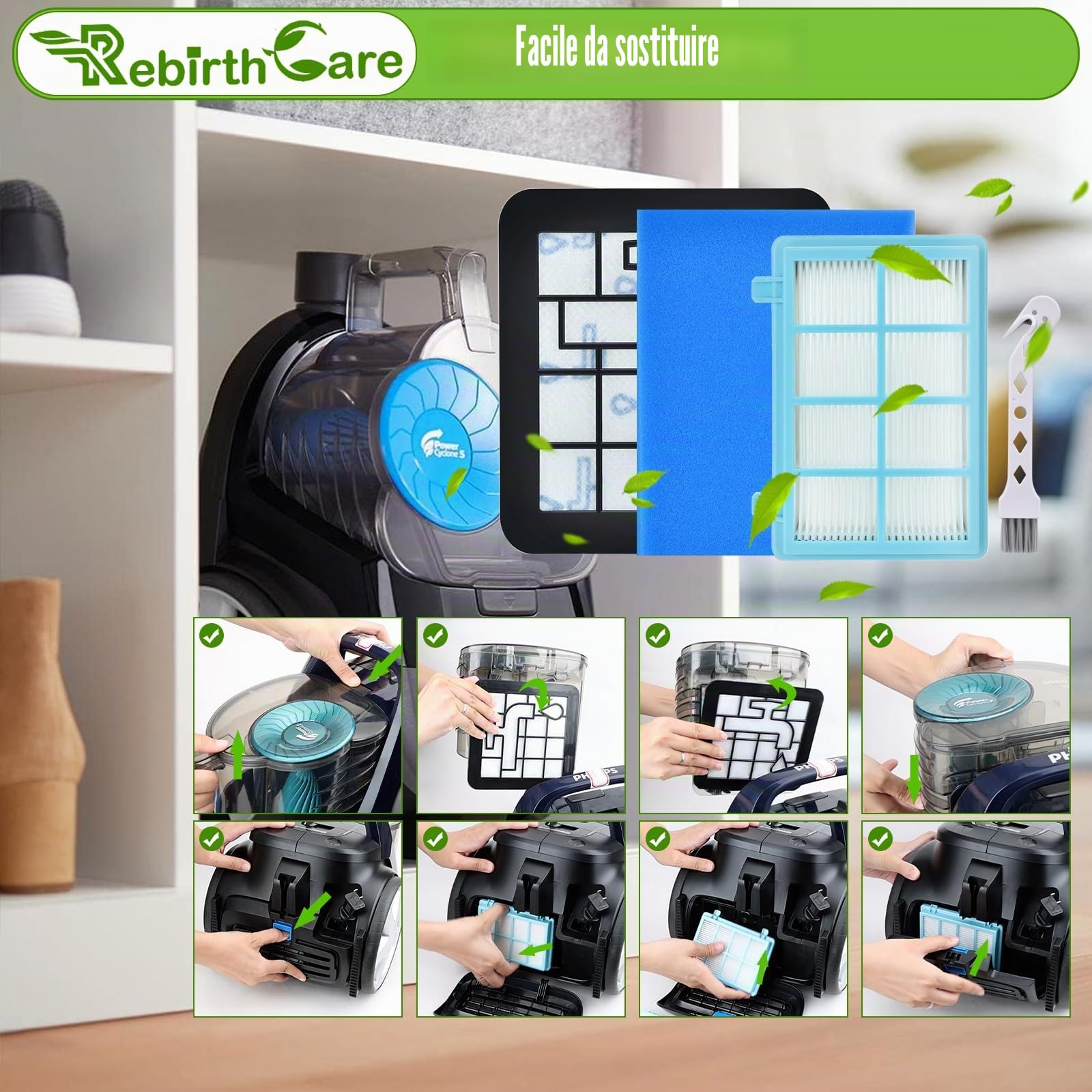Filtri di ricambio per Philips aspirapolvere FC9332 FC9331 FC8010/01 FC9555 FC9550 FC9334 FC9333 FC9330 per Philips Power Pro Compact Cyclone 5 filtri Active Series