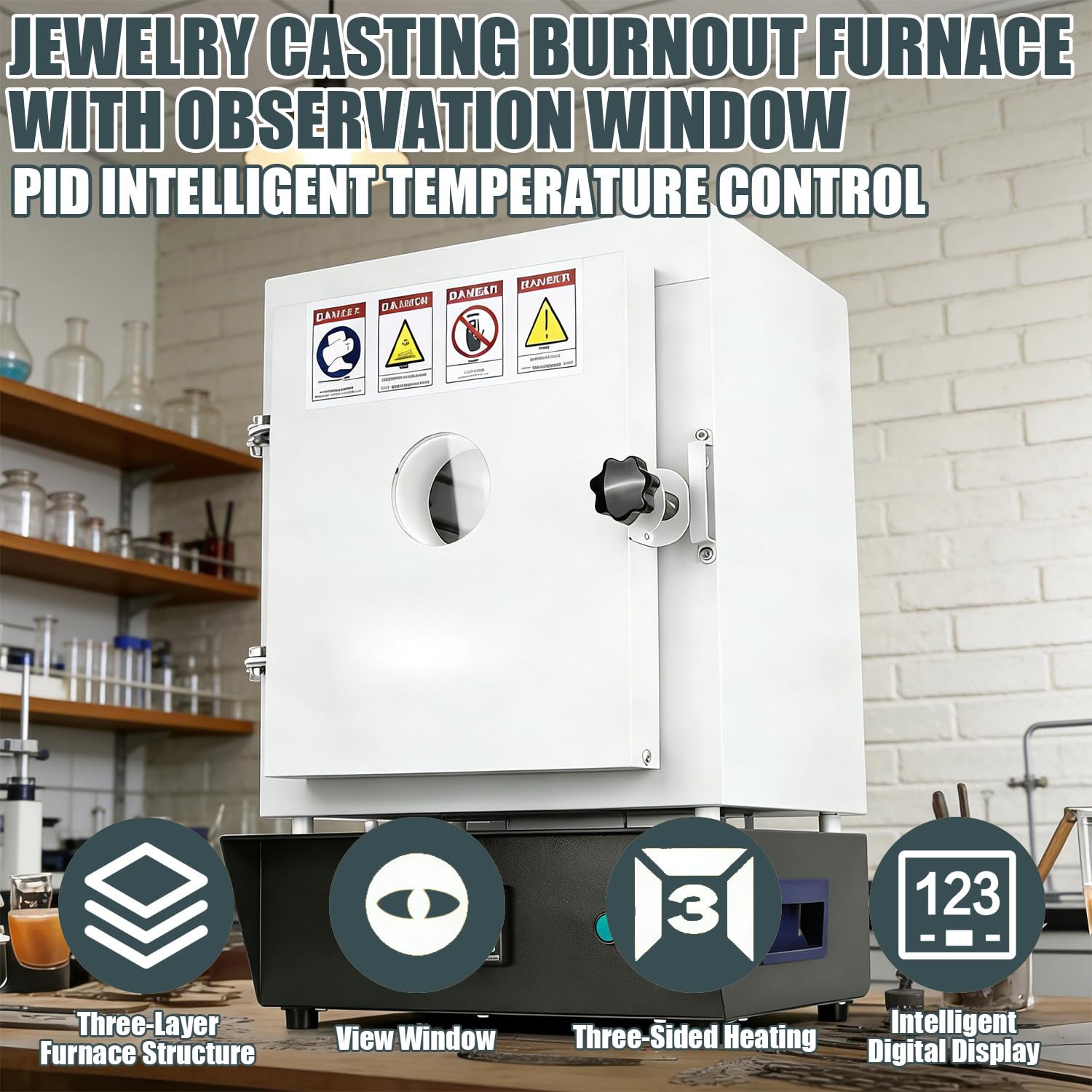 Keramikbrennofen Elektrisch, 1750 Brennofen Ton Keramik Zuhause, 0–1150 °c Einstellbar, Dreiseitige Beheizung, Mit LED-Display Und Beobachtungsfenster, Pid-Digitalregelung