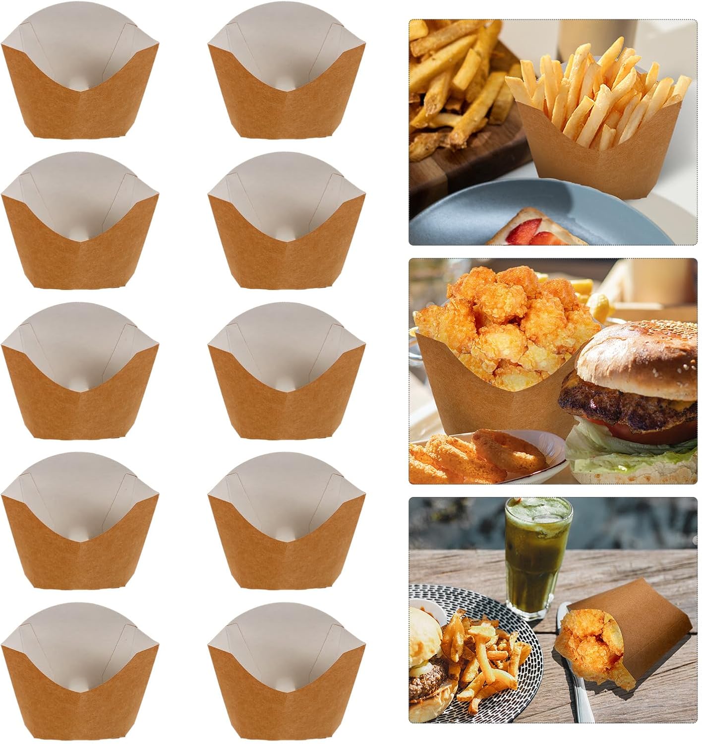 Homoyoyo 100 Pcs Kraft Paper French Fries Boxes and Chicken Popcorn Wrapping Snack Containers for Take-out Food Packaging, Oil-resistant Kraft Paper Boxes Suitable for Fast Food Restaurants