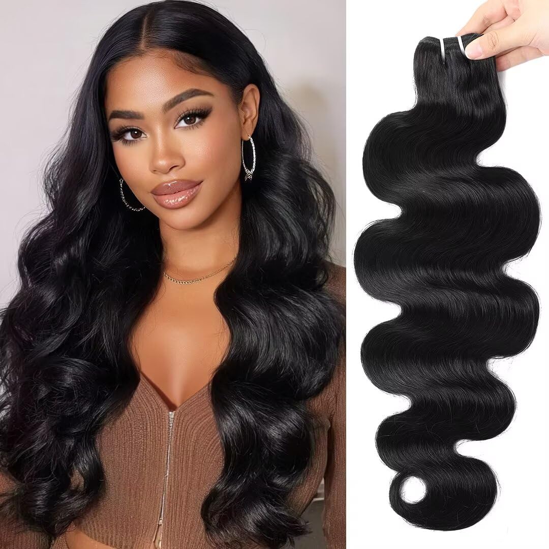 17A Brazilian Raw Virgin Body Wave Bundles Human Hair, 100% Unprocessed, Soft and Shinny, No Tangle No Shedding, 1 Bundle 14 Inch Natural Black for Sew-In & Quick Weave
