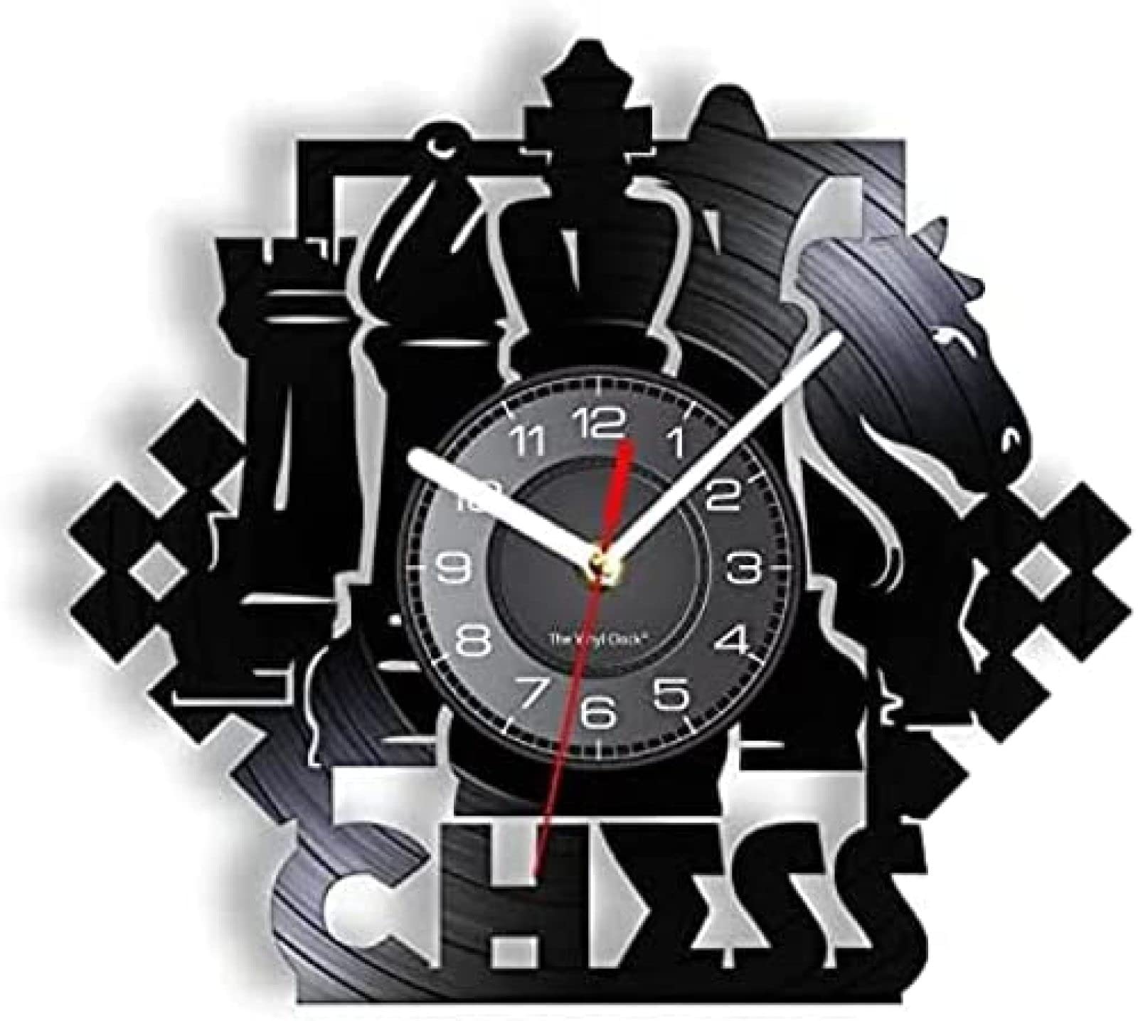 Horloge vinyle jeu d'échecs noire pour déco salon de joueur