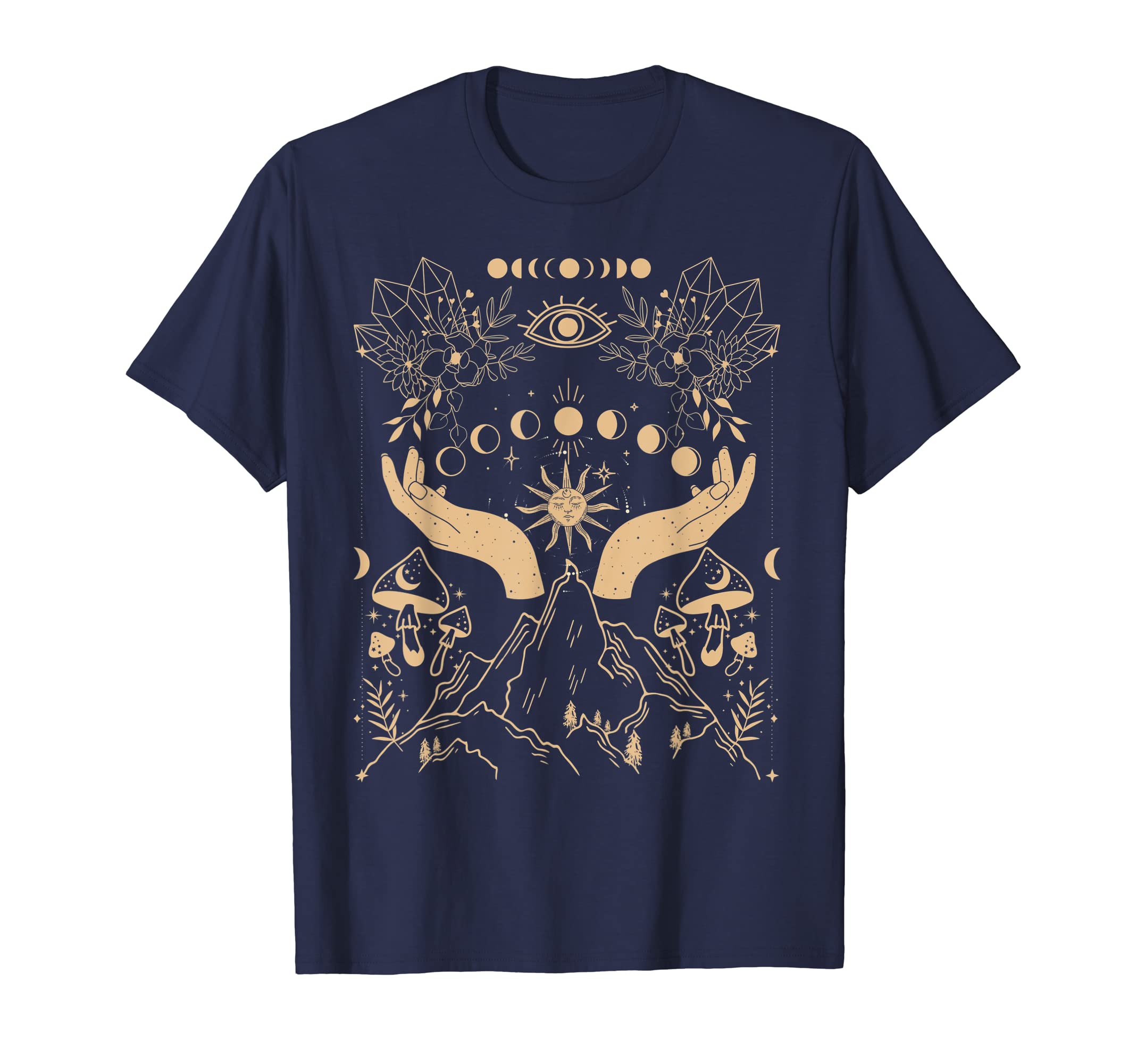 Celestial Mystical Mushroom Tarot Sun Moon PhasesCelestial Aesthetic Mystical Mushroom Tarot Sun Moon Phases T-ShirtOEKO-TEX STANDARD 100