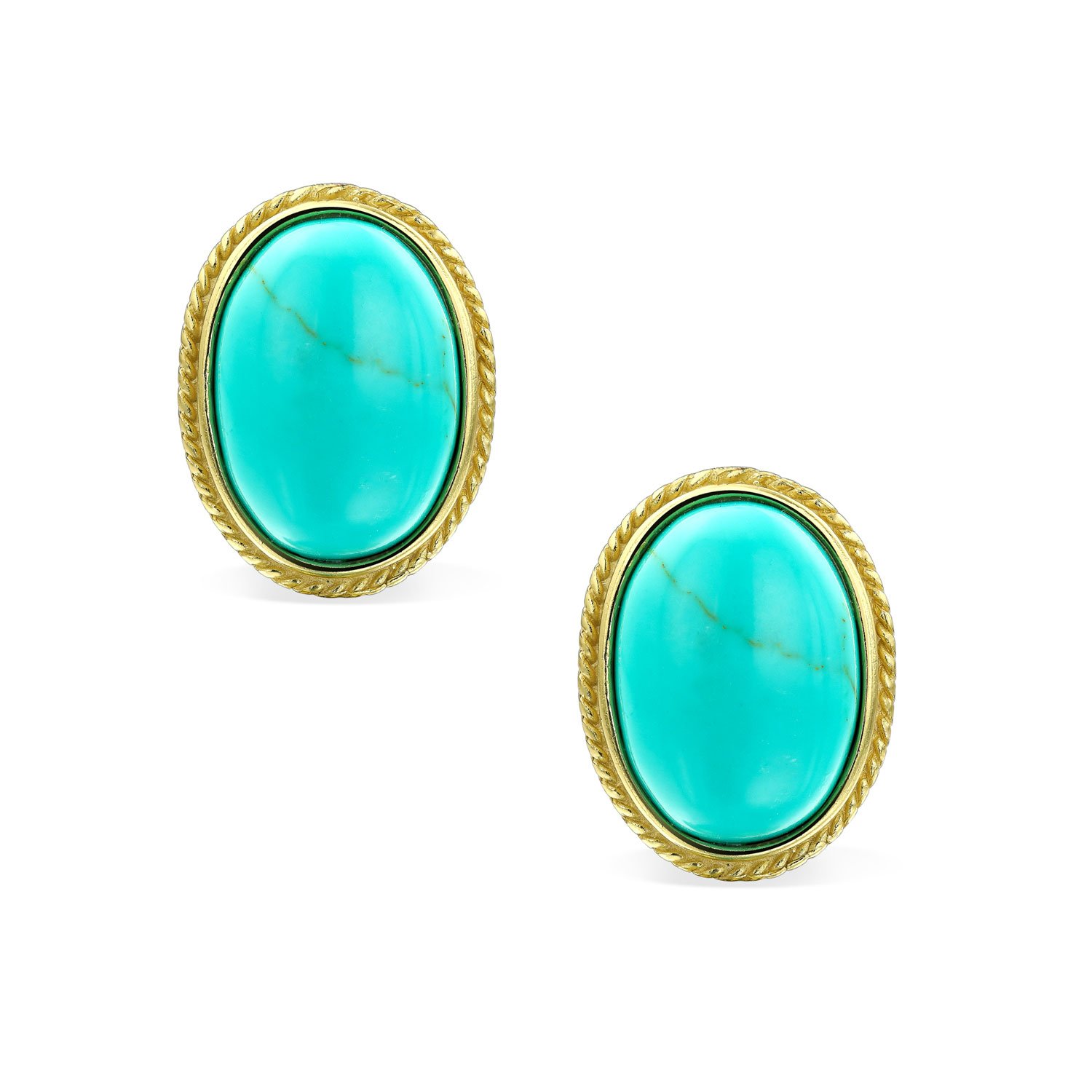 7Ct Oval Cabujón Oval Gemstones Cuerda Cable Bisel 14K Chapado En Oro .925 Plata De Ley Pendientescon Clip Para Mujer Sólo El Clip Es De Aleación