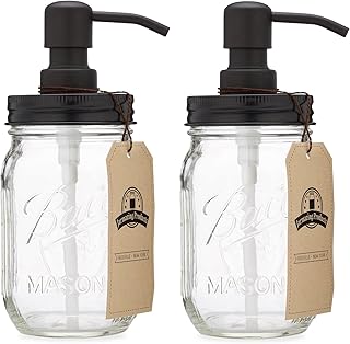 Jarmazing Products Mason Jar Soap Dispenser - Black - with 16 Ounce Ball Mason Jar - Made from Rust Proof Stainless Steel - Two Pack