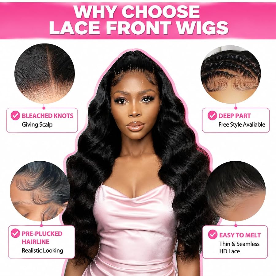 28 Inch Body Wave Lace Front Wigs Human Hair 13x6 HD Lace Frontal Wig | 180% Density Body Wave Human Hair Wig Pre Plucked 10A Glueless Wigs Human Hair With Baby Hair Natural Black, image 6