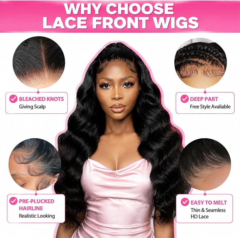BaodanHair 28 Inch Body Wave Lace Front – Adjustable cap with straps and combs