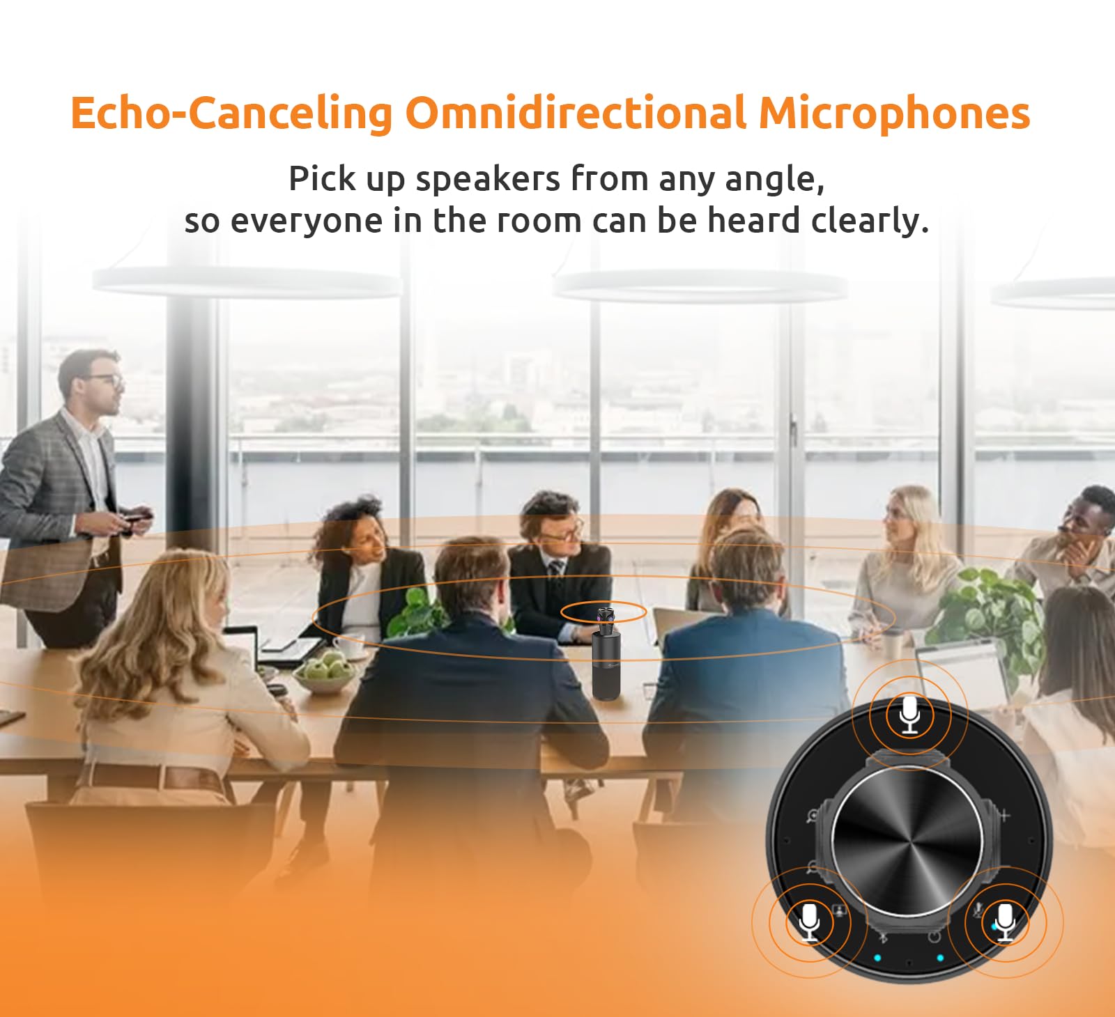 TOUCAN Cámara de videoconferencia de 360 grados, cámara web HD de 1080p con 4 micrófonos de reducción de ruido, altavoz, seguimiento de IA, funciona con zoom, Google Voice, Microsoft Teams y más, para