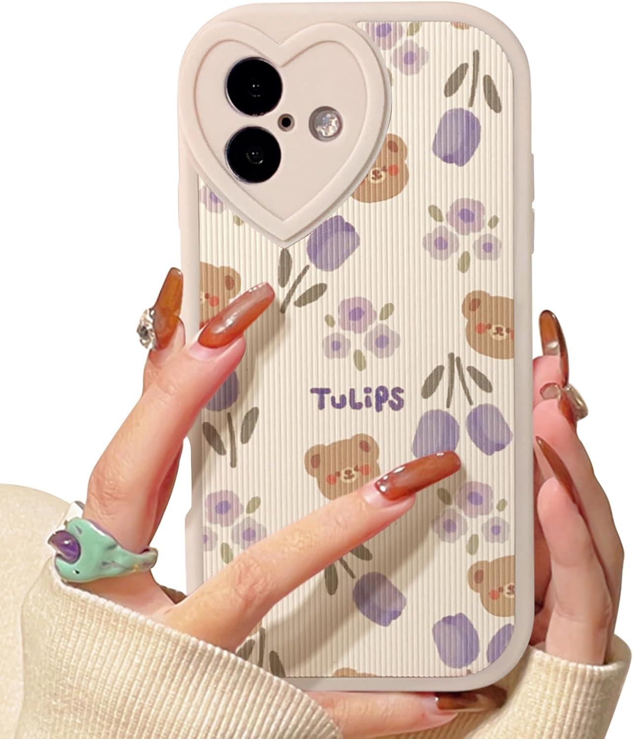 Lovmooful Compatible for iPhone 16 Case Cute Bear Flower Floral with Love Lens Bumper Protector for Girls Women Soft TPU Shockproof Protective Girly for iPhone 16-Bear Flower