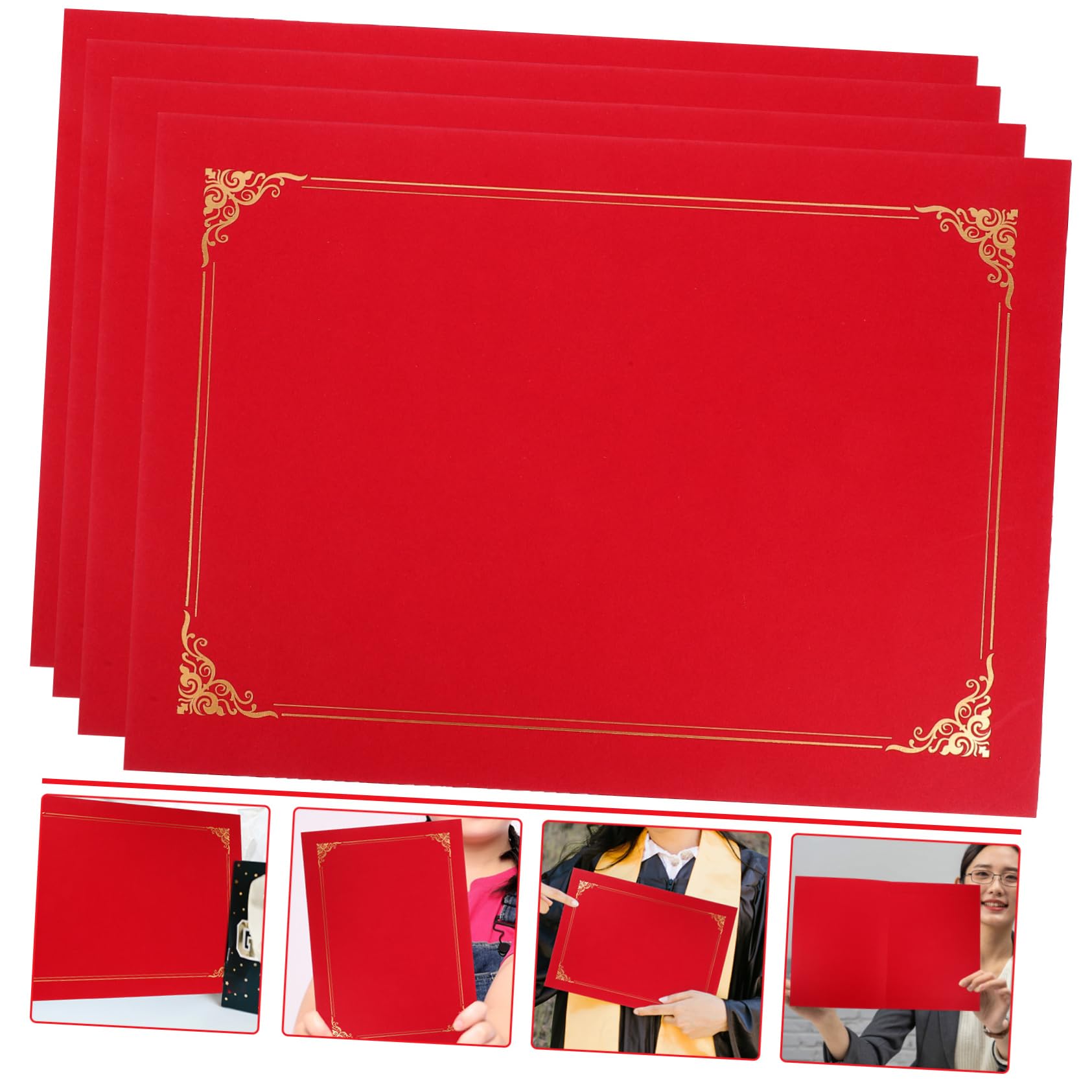 Fundas para Certificados A4 Rojas de Papel, 4 Piezas