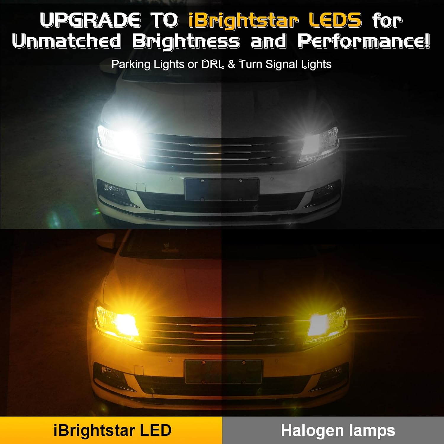 iBrightstar Super Bright 3157 4157 3155 3457 Switchback LED Bulbs with Projector Replacement for Daytime Running Lights/DRL and Turn Signal Lights, White/Amber