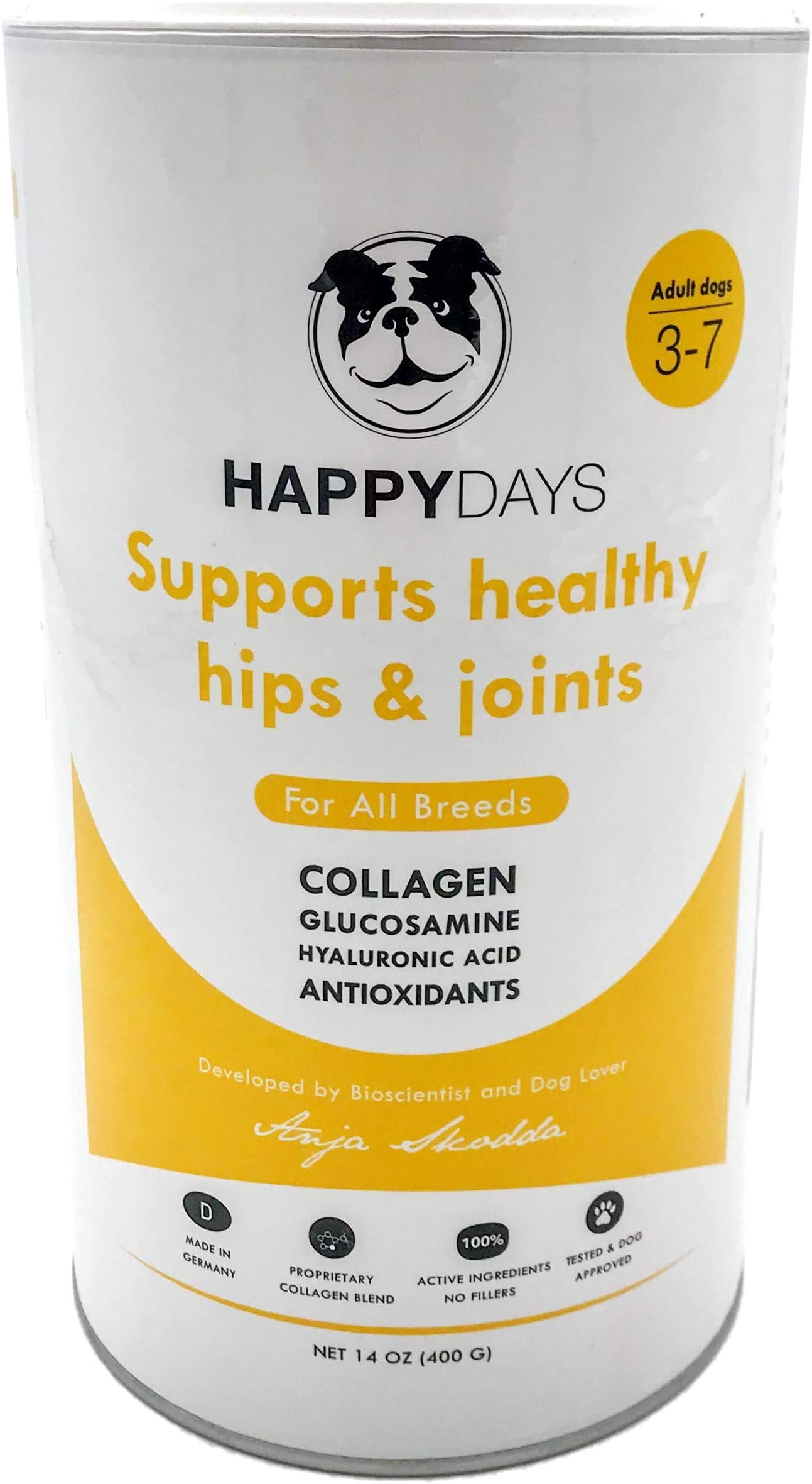 HAPPYBOND HAPPYDAYS Adult Dog Collagen Joint Supplement, Supports Healthy Hips & Joints for Adults 3-7, 14 oz.