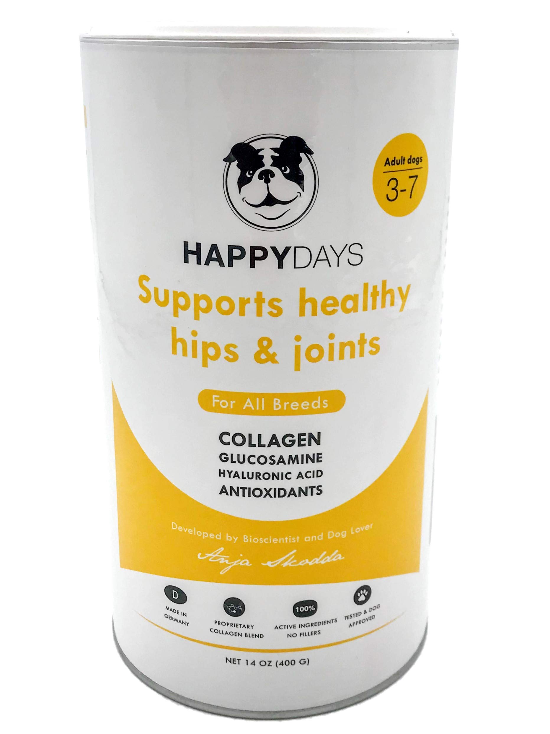 HAPPYBOND HAPPYDAYS Adult Dog Collagen Joint Supplement, Supports Healthy Hips & Joints for Adults 3-7, 14 oz.