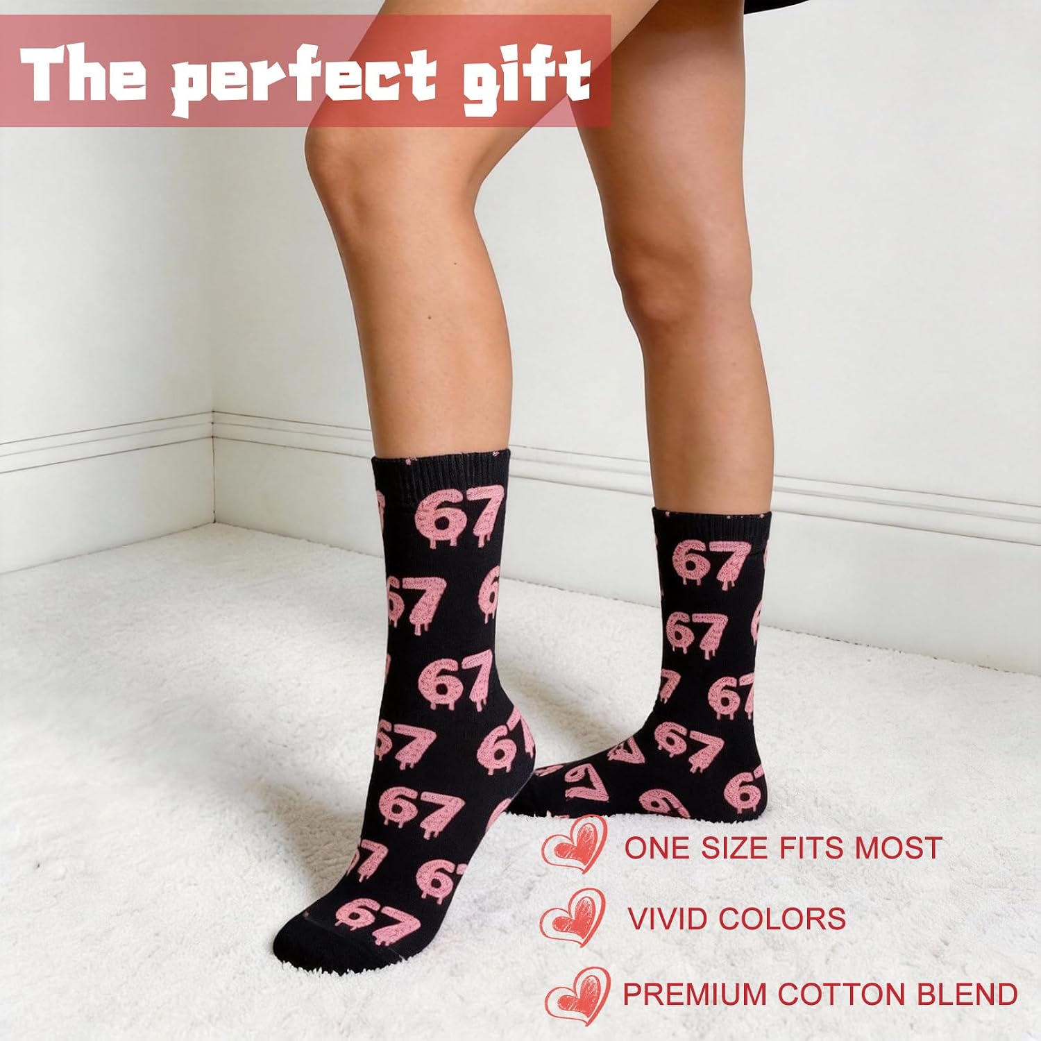 67 Socks, Six Seven Meme Novelty Socks with Cartoon Number Design, Funny 6-7 Socks for Men Women image 5