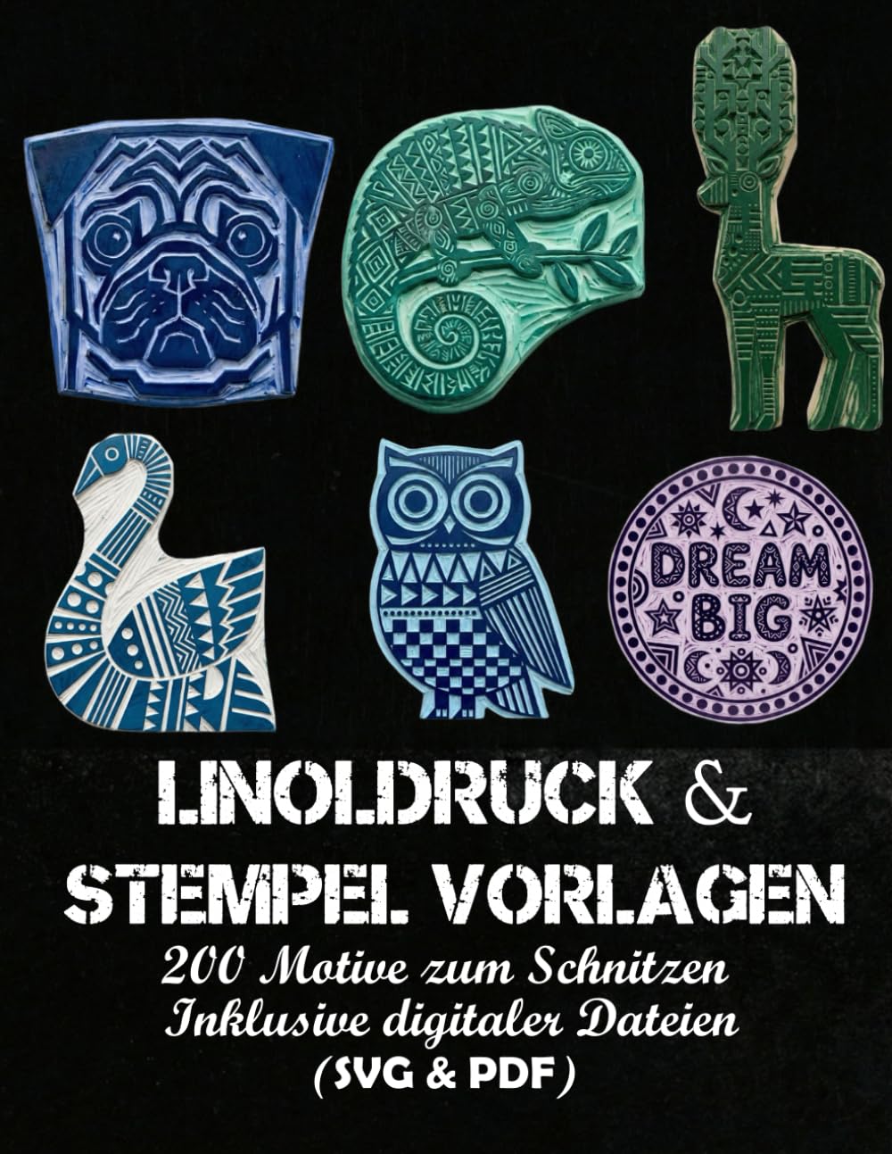 Linoldruck & Stempel Vorlagen: 200 Motive zum Schnitzen, Inklusive digitaler Dateien (SVG & PDF)